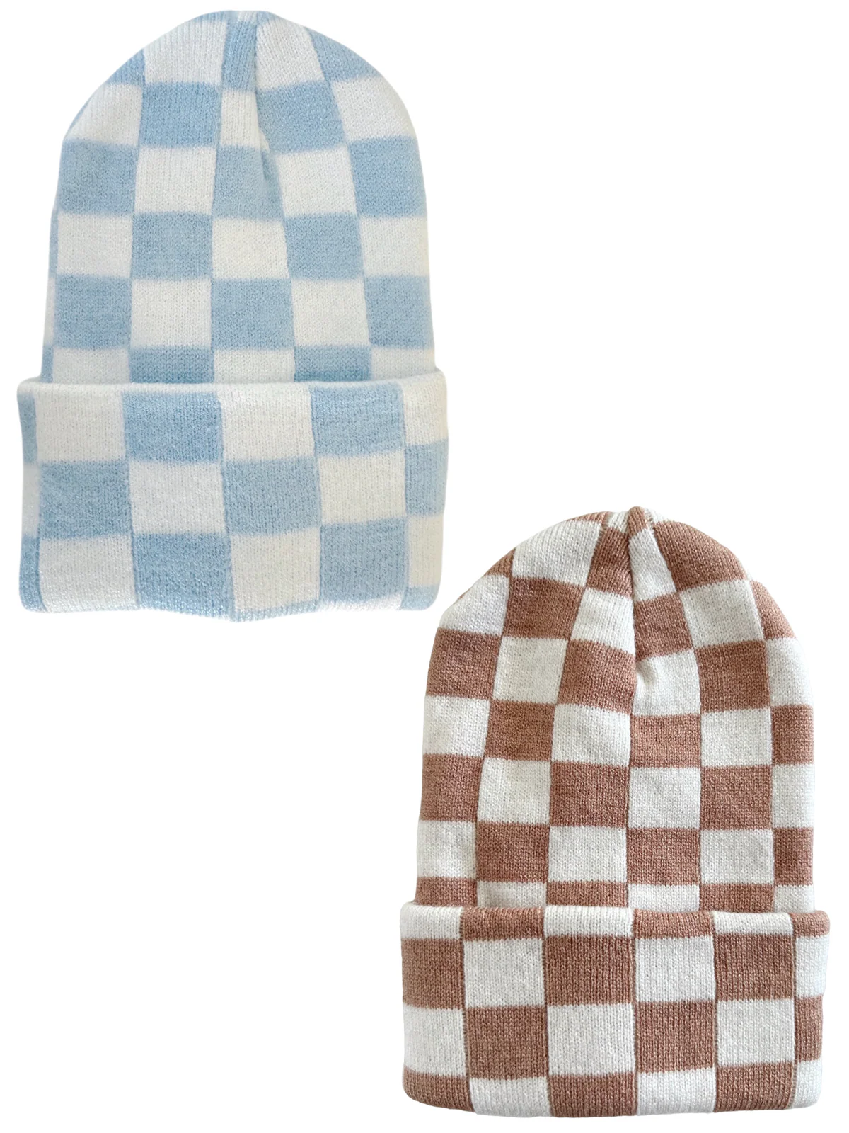 2-Pack Baby's First HatĀ®, Tan/Baby Blue & Warm White Checkerboard