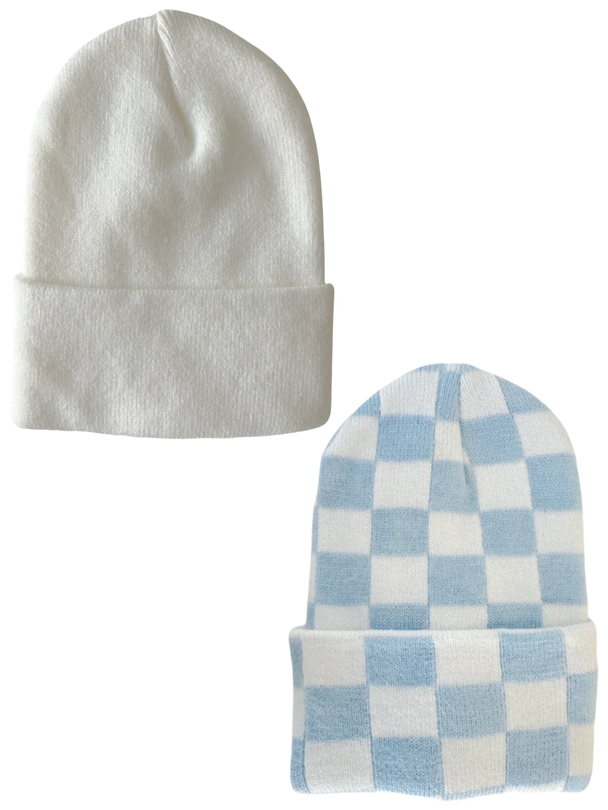 2-Pack Baby's First HatĀ®, Warm White & Baby Blue/White Checkerboard
