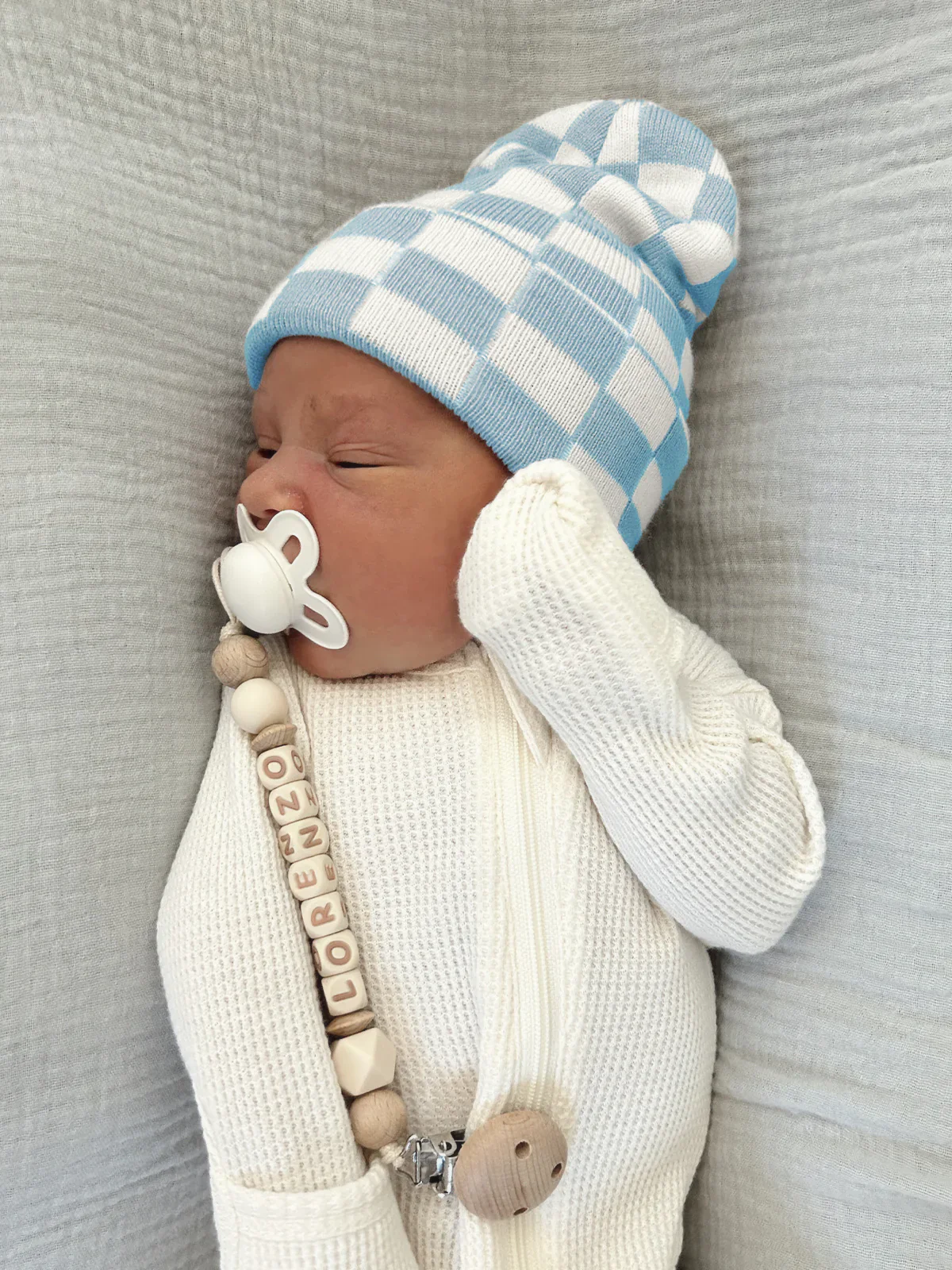 2-Pack Baby's First HatĀ®, Tan/Baby Blue & Warm White Checkerboard - Image 3
