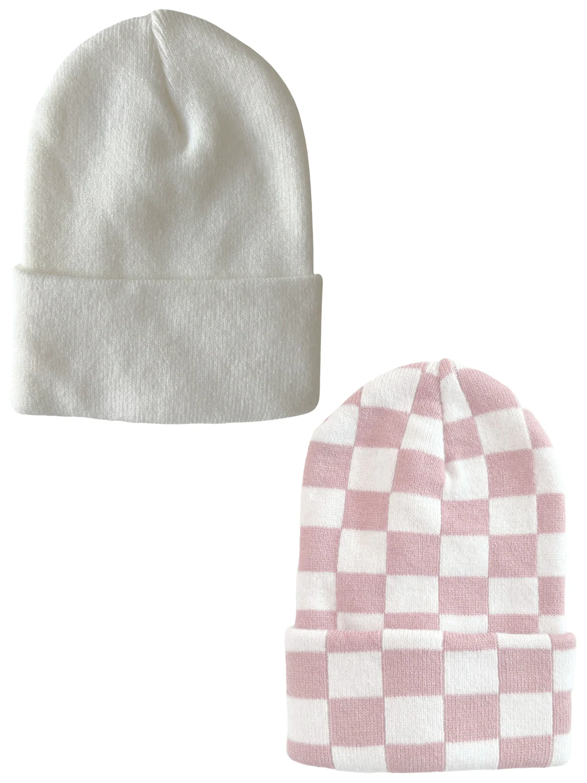 2-Pack Baby's First HatĀ®, Warm White & Petal Pink/White Checkerboard