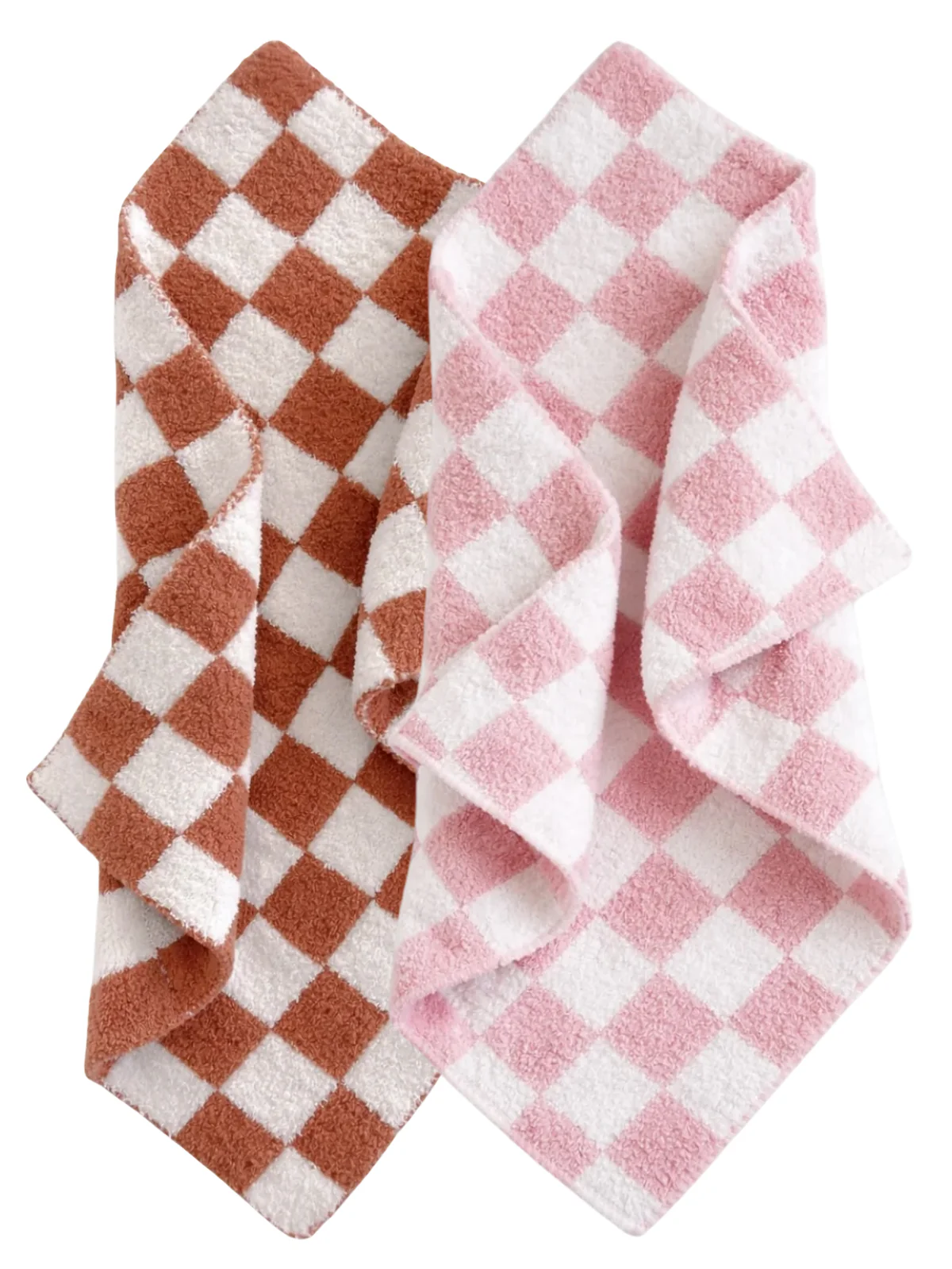 2-Pack Phufy® Bliss Mini Blanket, Nutmeg/Strawberry Checkerboard