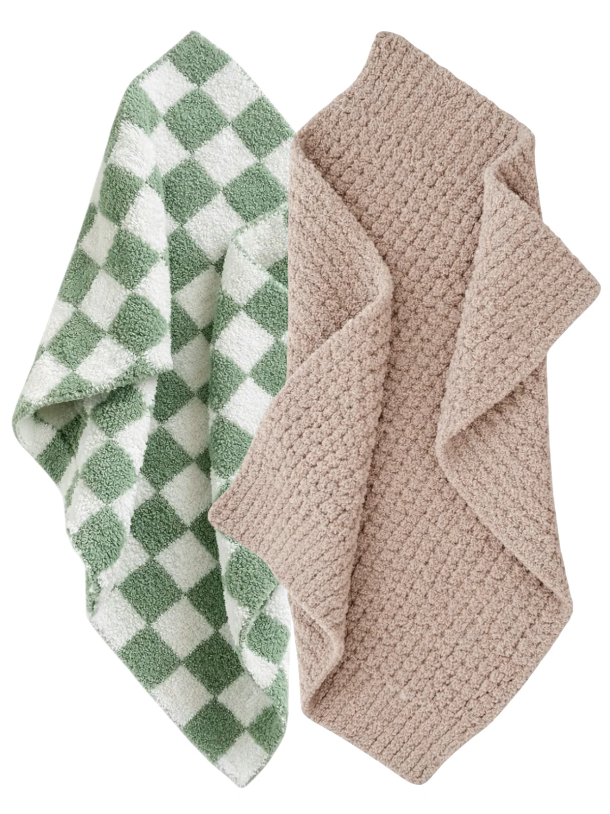 2-Pack Phufy® Bliss Mini Blanket, Sage Checkerboard/Desert Tan Waffle