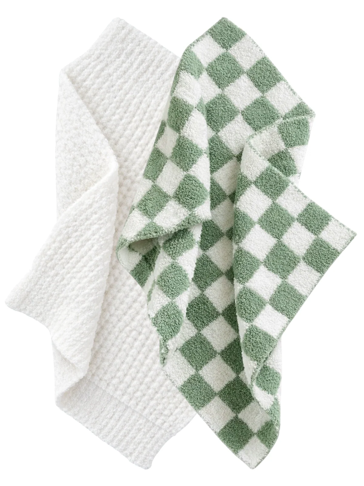 2-Pack Phufy® Bliss Mini Blanket, Sage Checkerboard/White Waffle