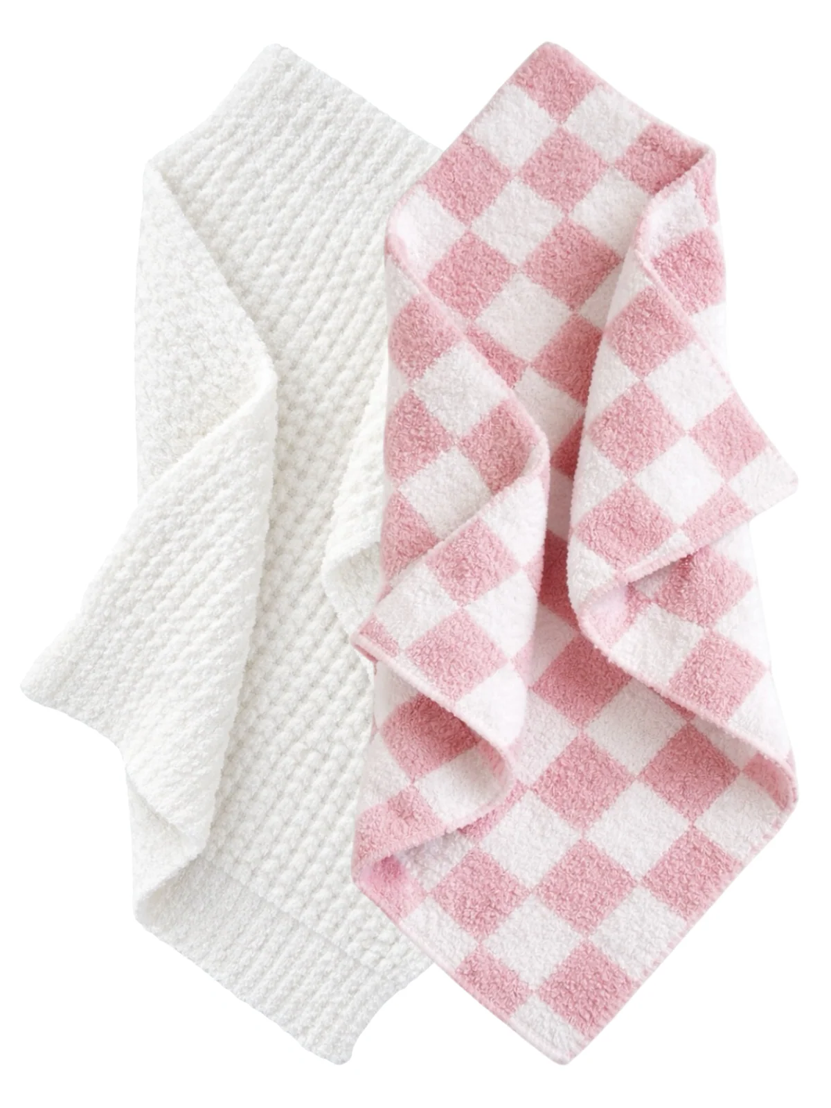 2-Pack Phufy® Bliss Mini Blanket, Strawberry Checkerboard/White Waffle