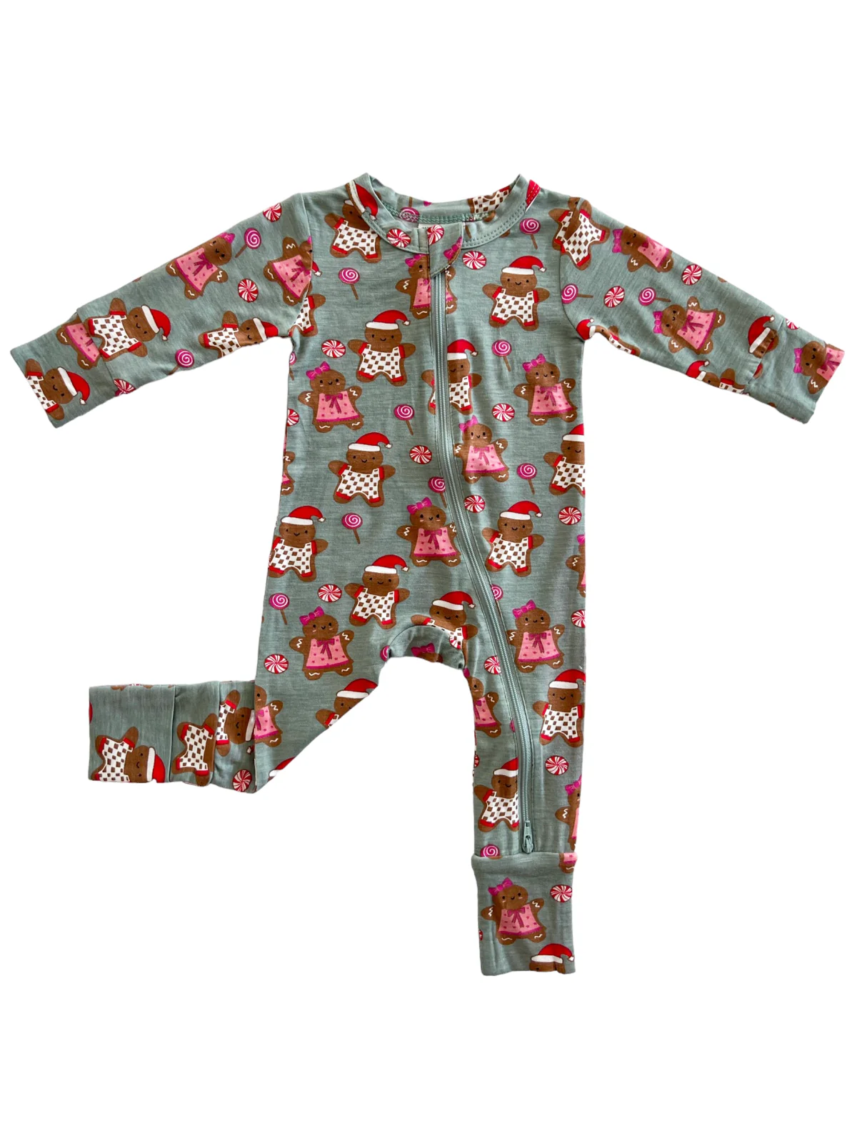 2-Way Convertible Zip Romper, Gingerbread Friends Green - Image 2