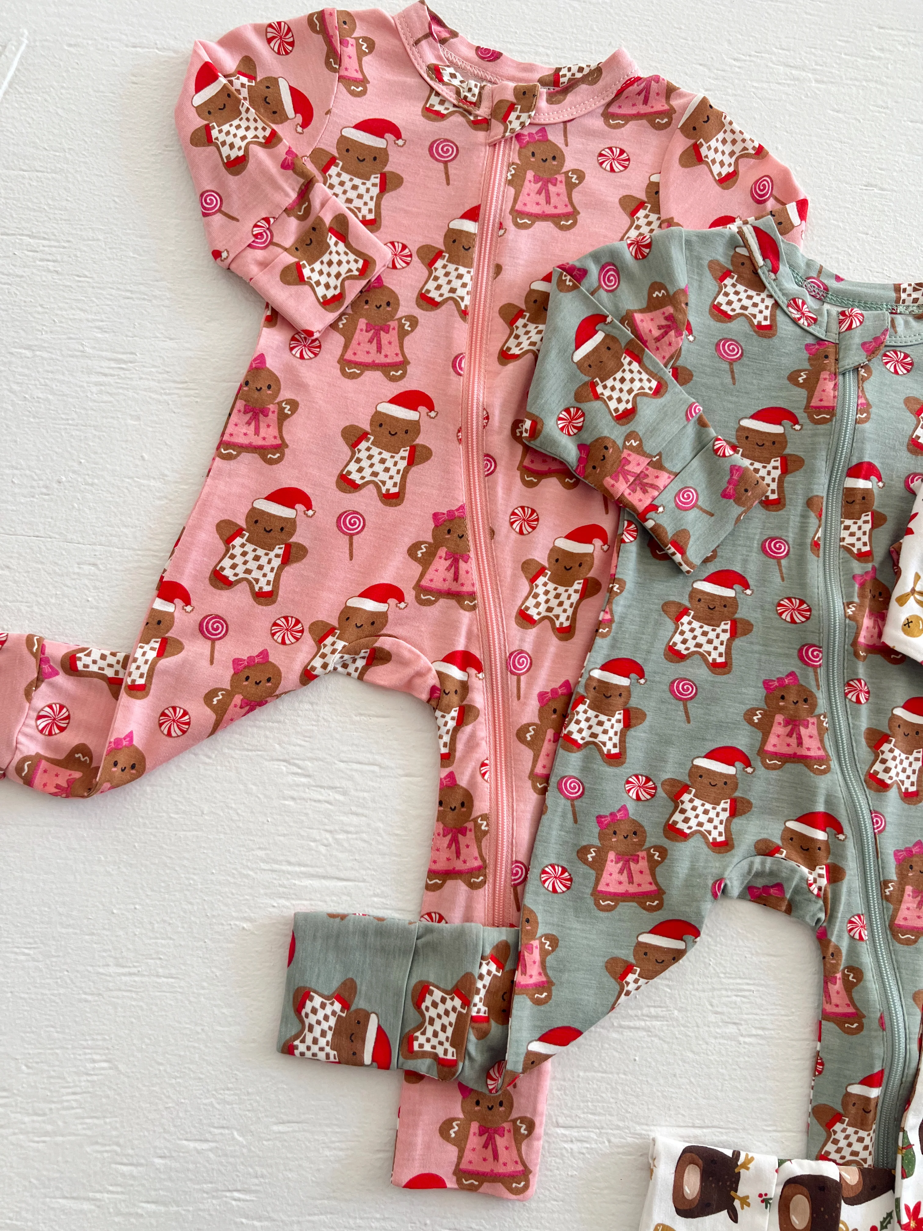 2-Way Convertible Zip Romper, Gingerbread Friends Green - Image 3