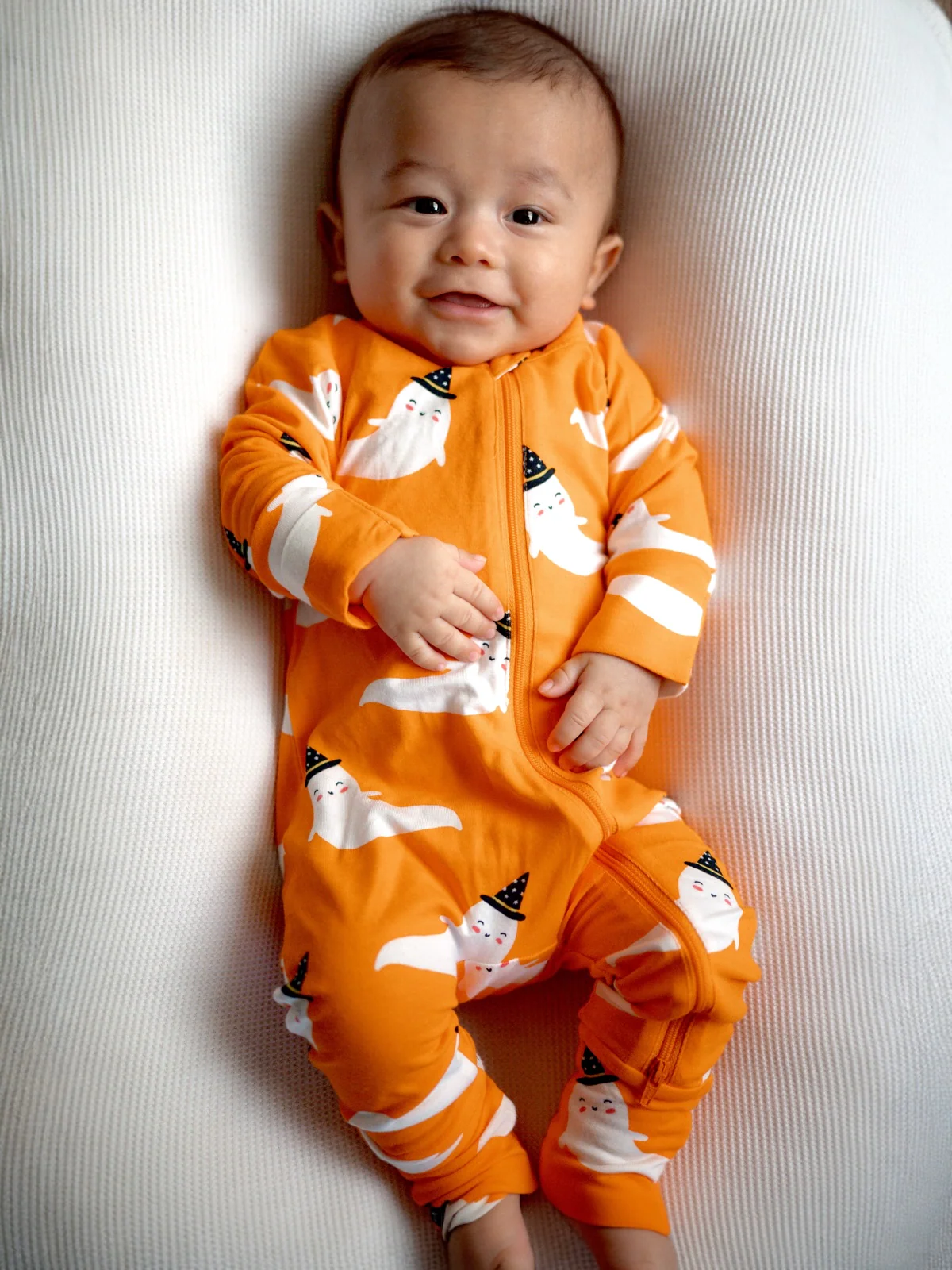 2-Way Convertible Zip Romper, Orange Ghost
