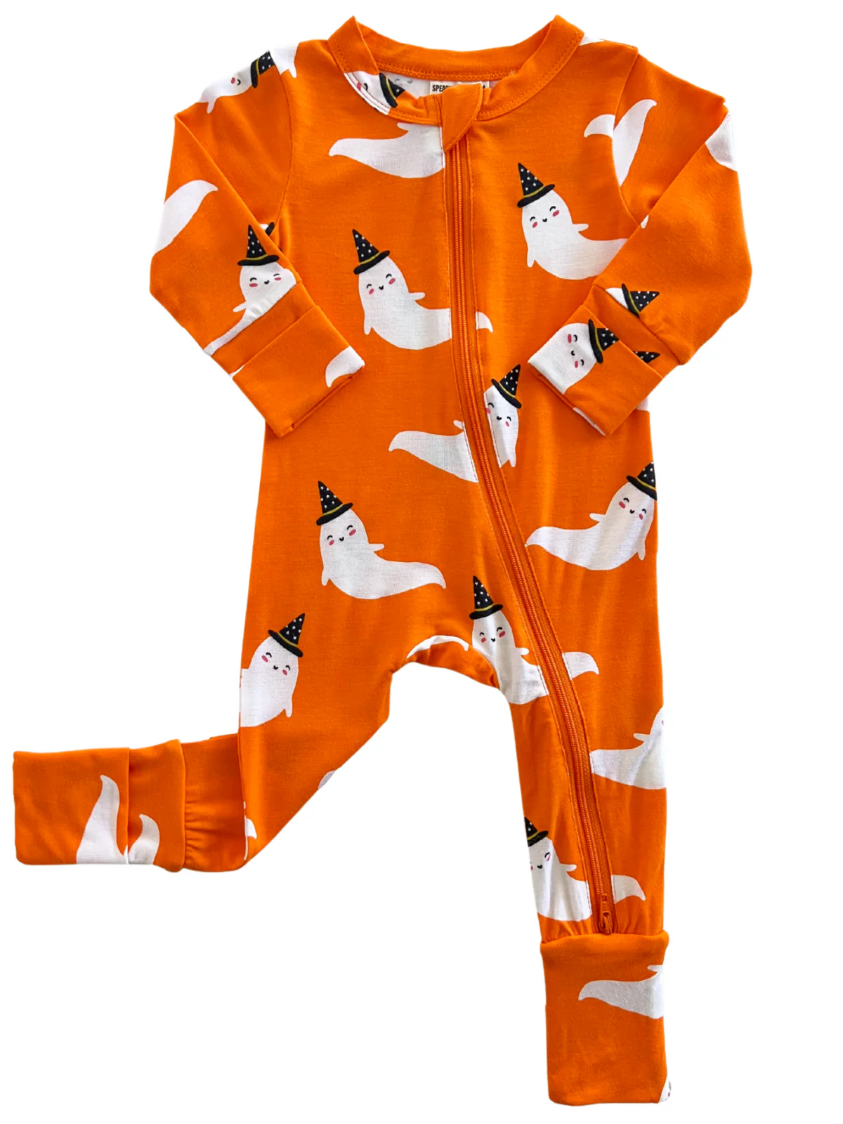 2-Way Convertible Zip Romper, Orange Ghost - Image 2
