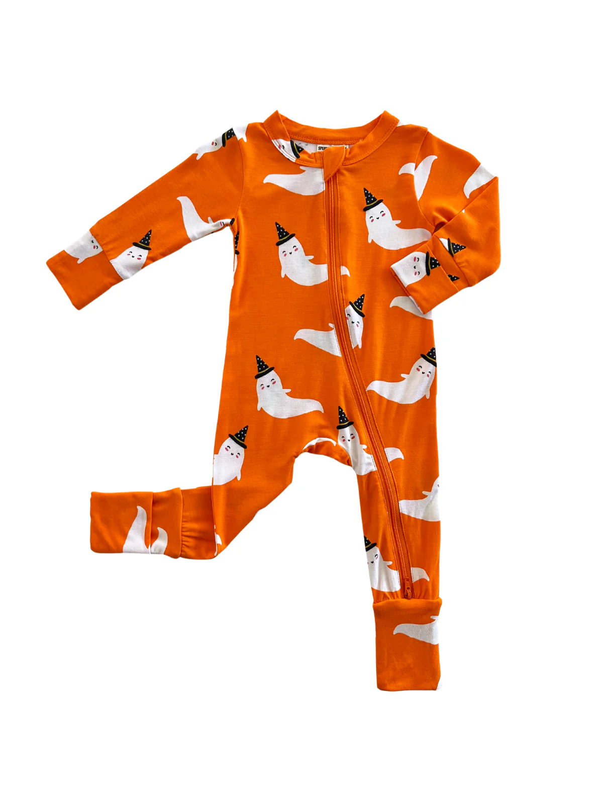 2-Way Convertible Zip Romper, Orange Ghost - Image 3