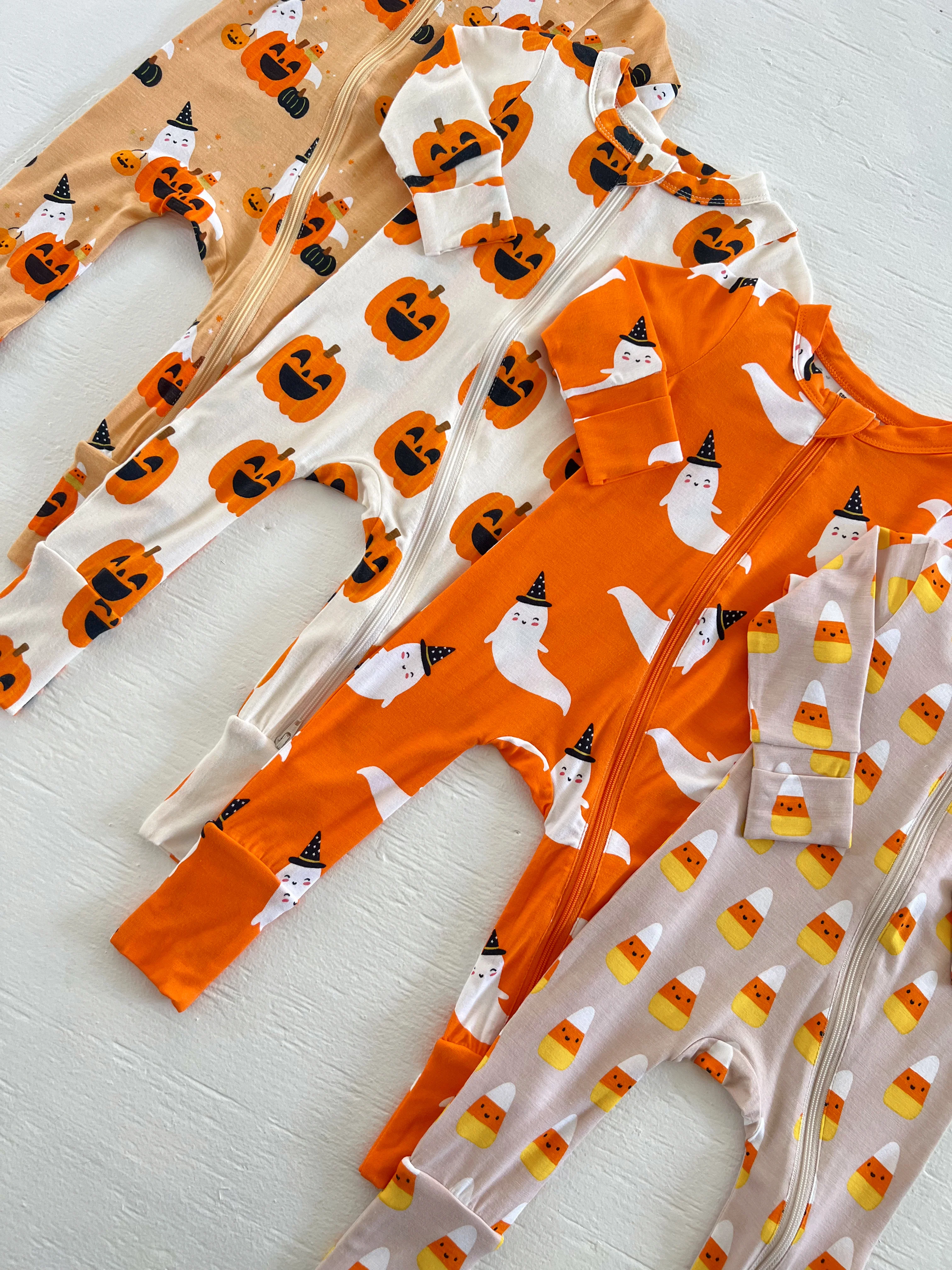 2-Way Convertible Zip Romper, Orange Ghost - Image 5