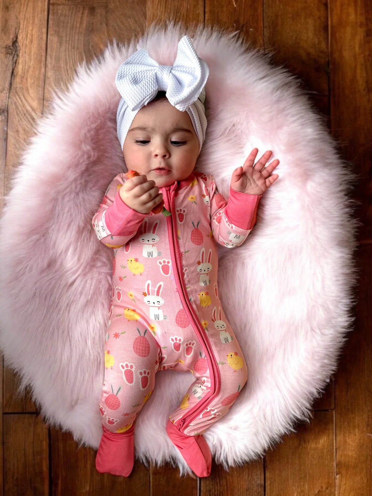 2-Way Convertible Zip Romper, Pink Easter Bunny - Image 5
