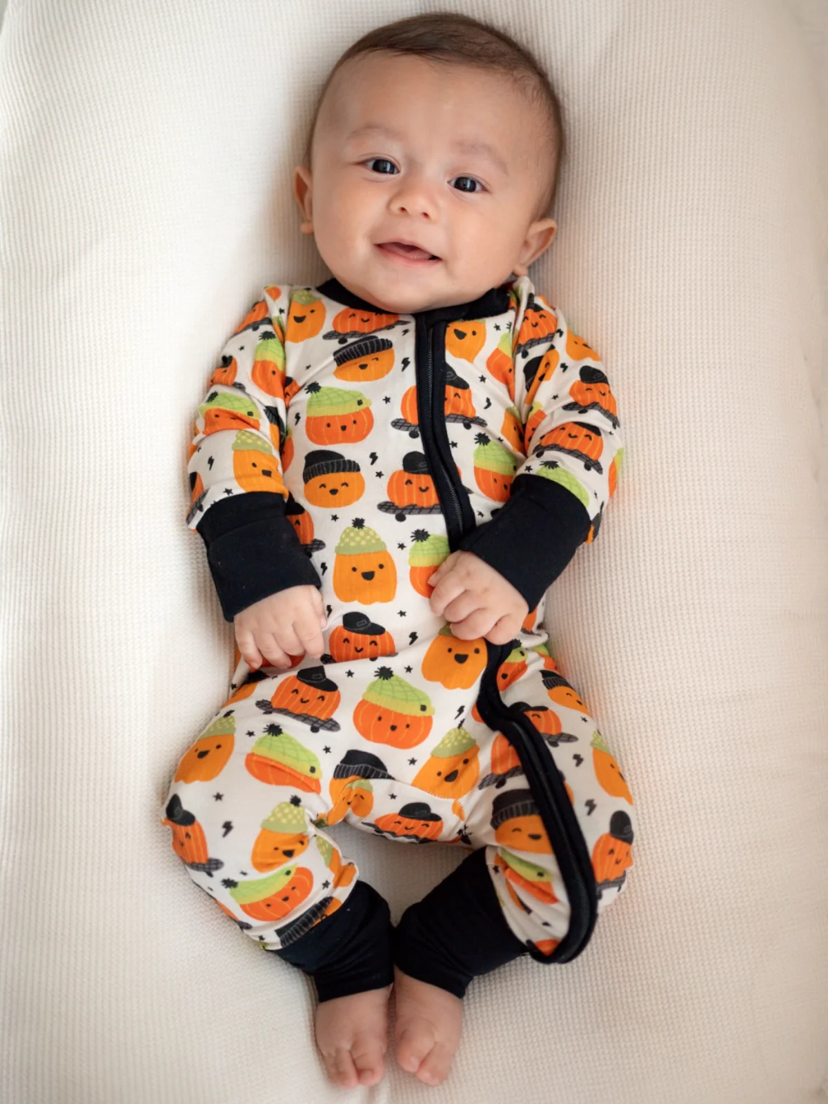 2-Way Convertible Zip Romper, Pumpkin Buds
