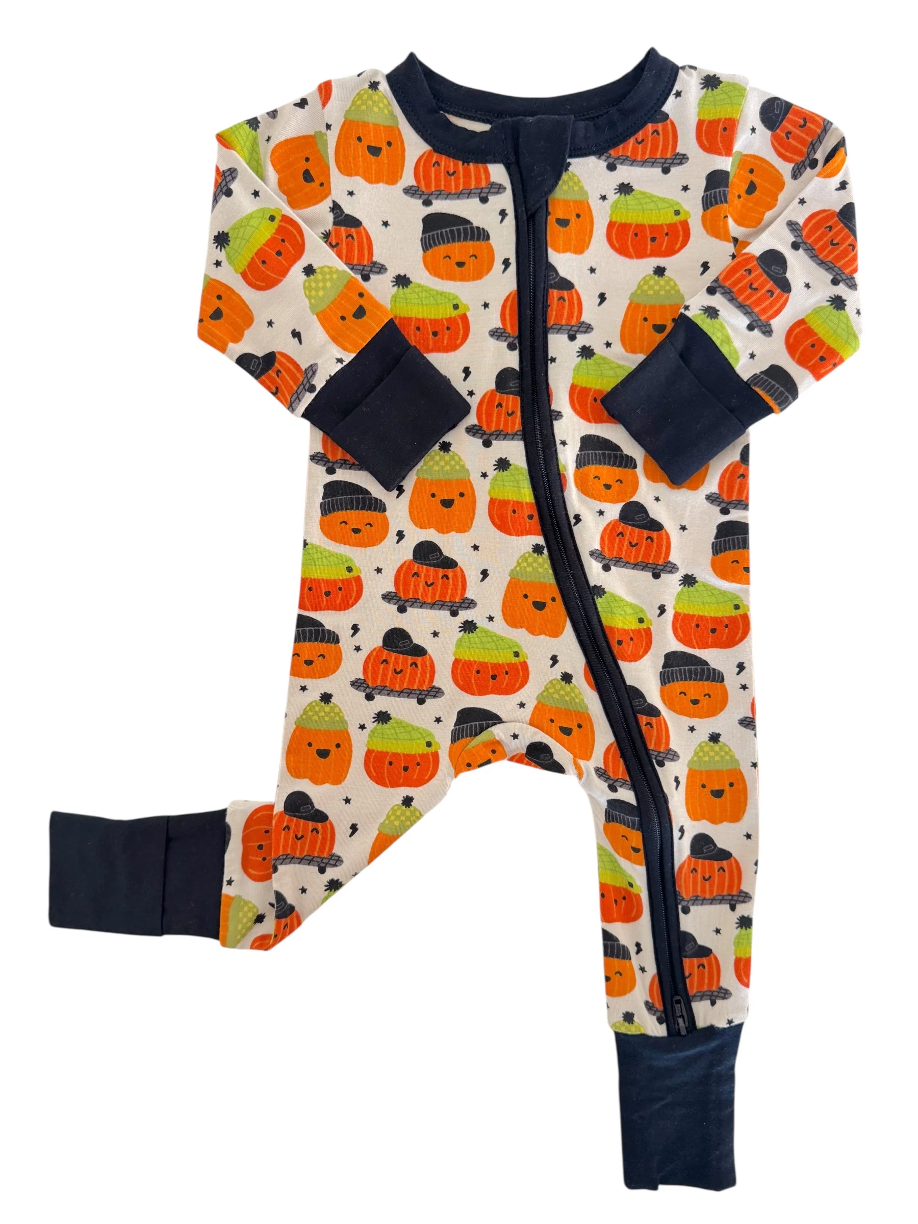 2-Way Convertible Zip Romper, Pumpkin Buds - Image 2