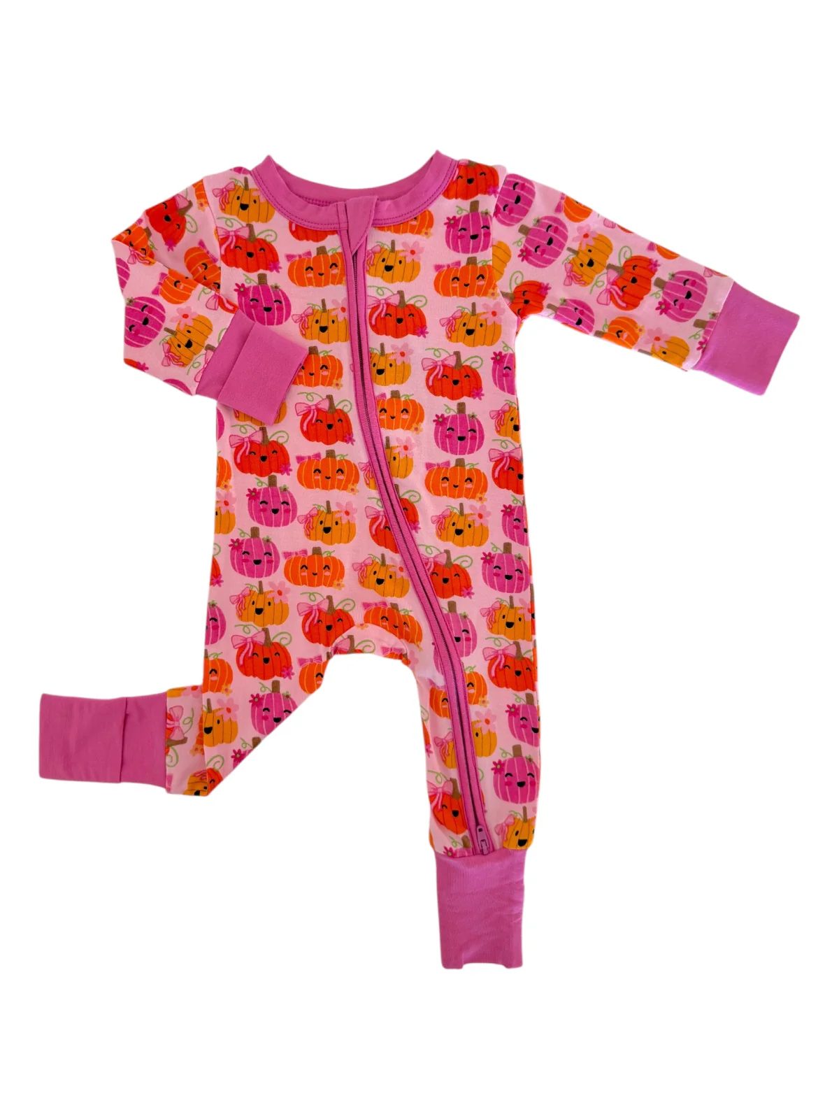 2-Way Convertible Zip Romper, Pumpkin Girlies - Image 2
