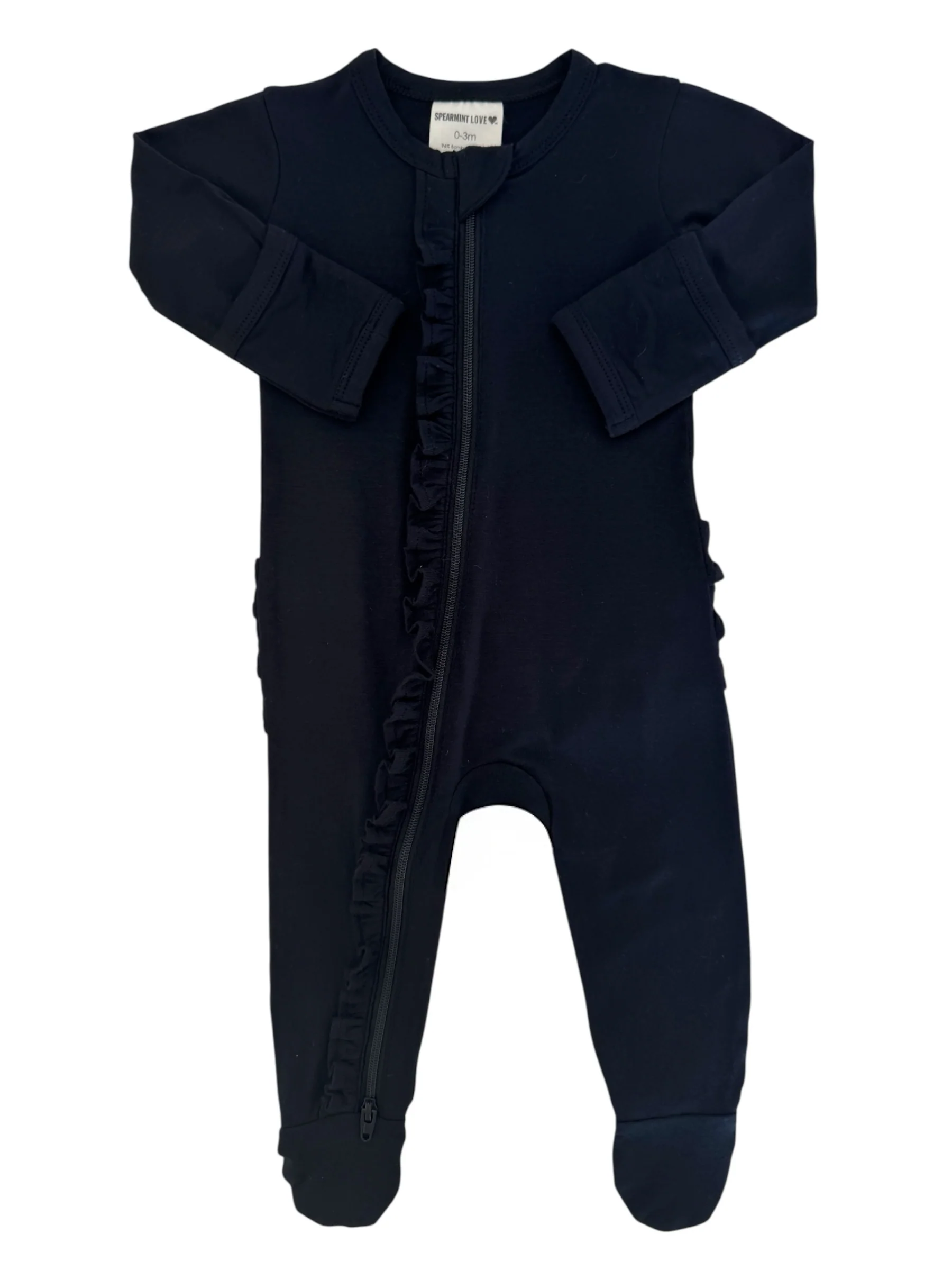 2-Way Ruffle Zip Footie, Black - Image 2