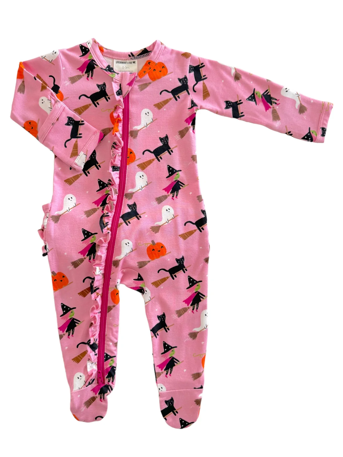 2-Way Ruffle Zip Footie, Broomstick Friends Pink - Image 3