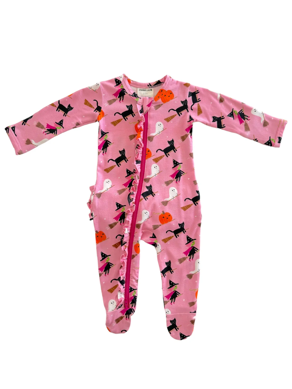 2-Way Ruffle Zip Footie, Broomstick Friends Pink - Image 4