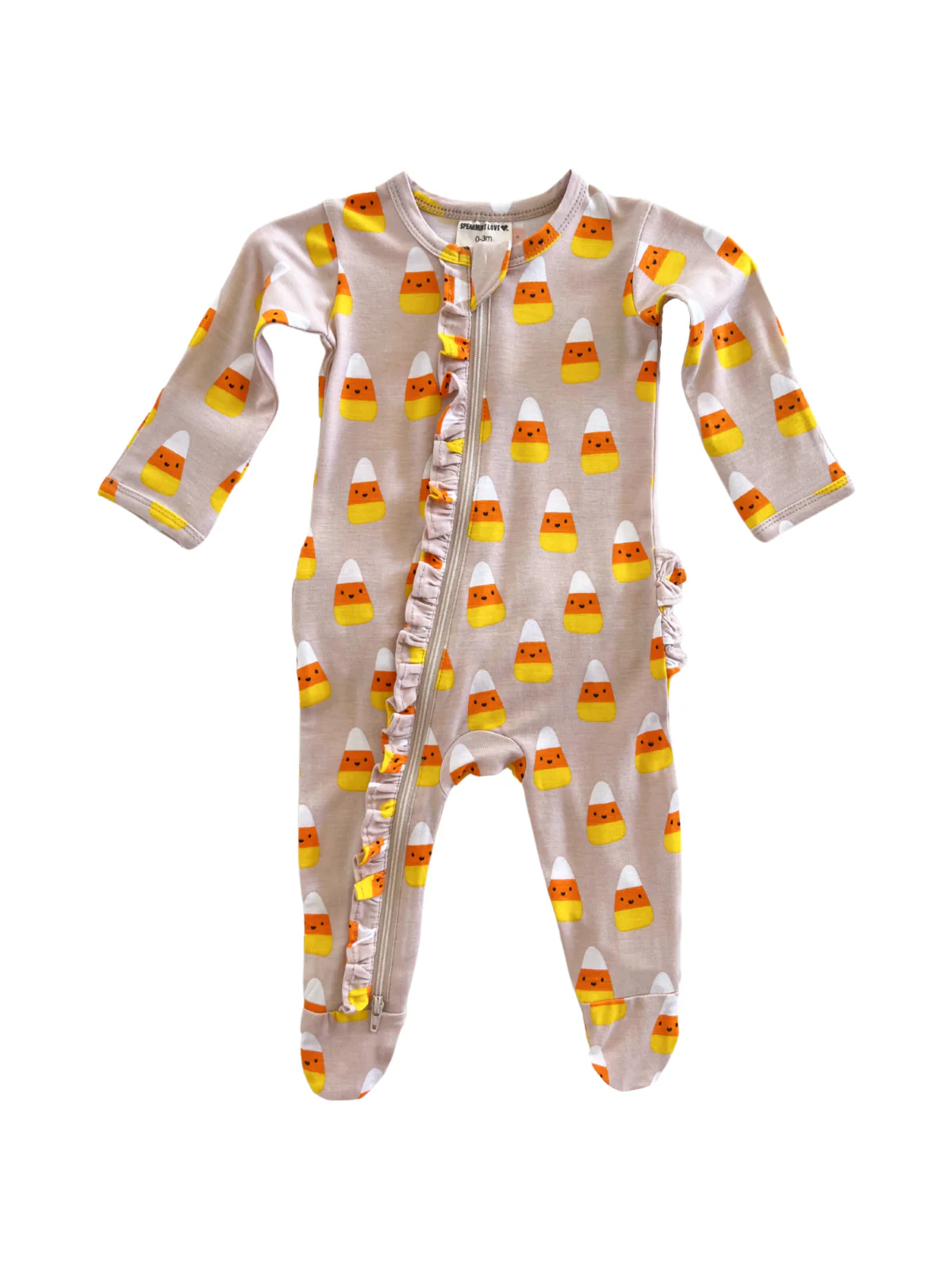 2-Way Ruffle Zip Footie, Candy Corn - Image 2