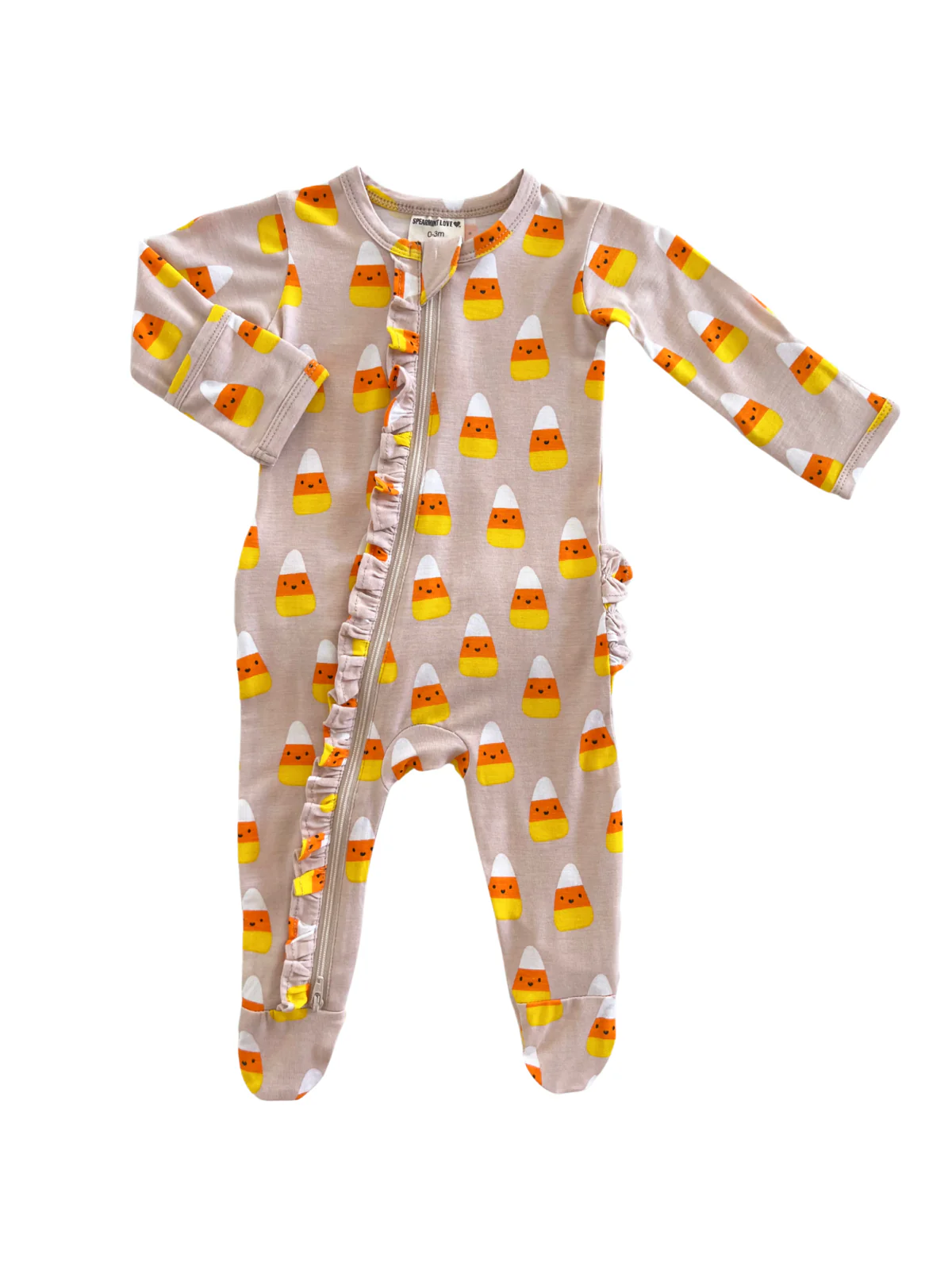2-Way Ruffle Zip Footie, Candy Corn - Image 3