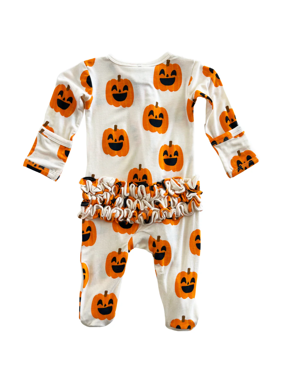 2-Way Ruffle Zip Footie, Jack-O-Lantern - Image 3