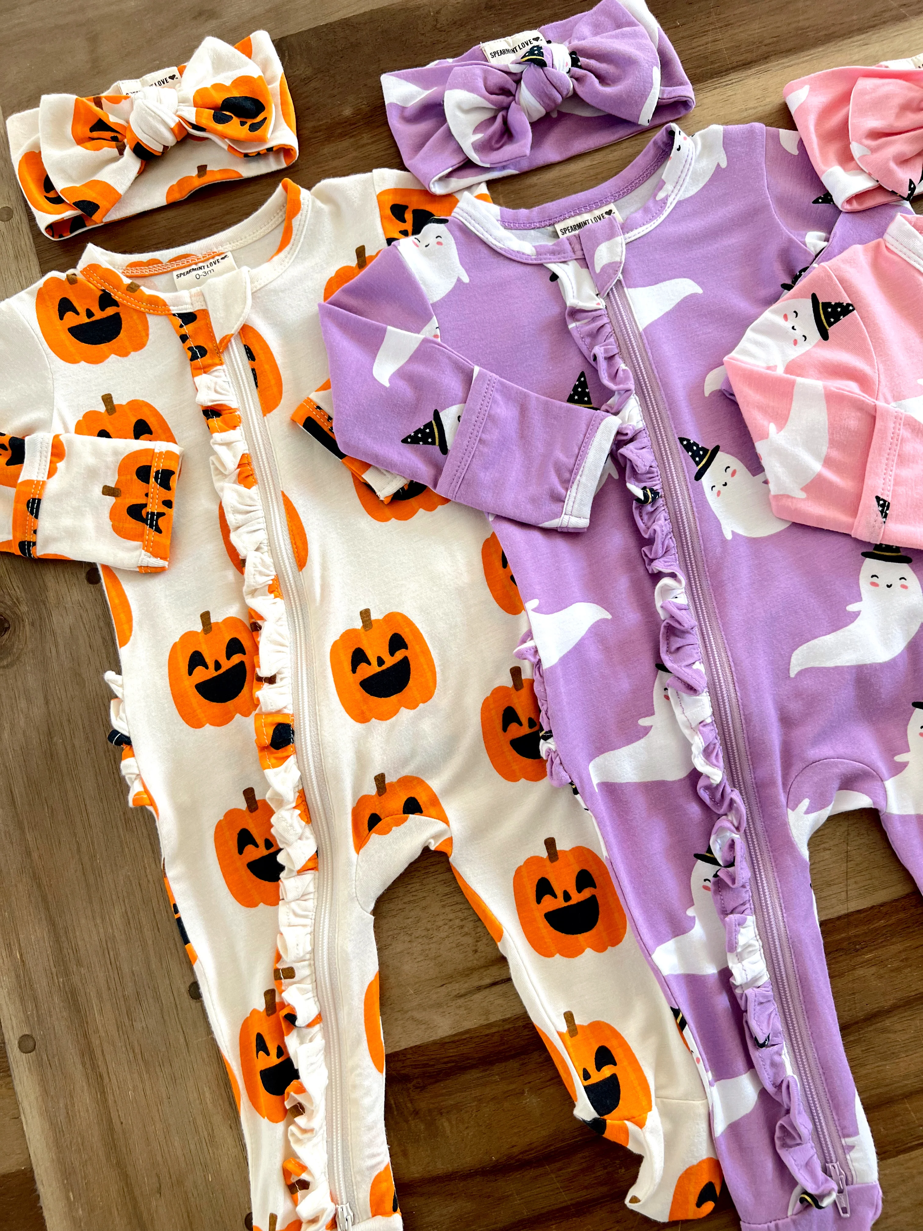 2-Way Ruffle Zip Footie, Jack-O-Lantern - Image 6