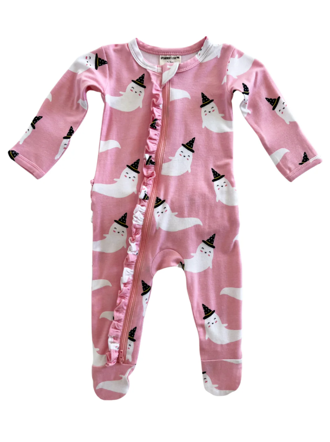 2-Way Ruffle Zip Footie, Pink Ghost - Image 2