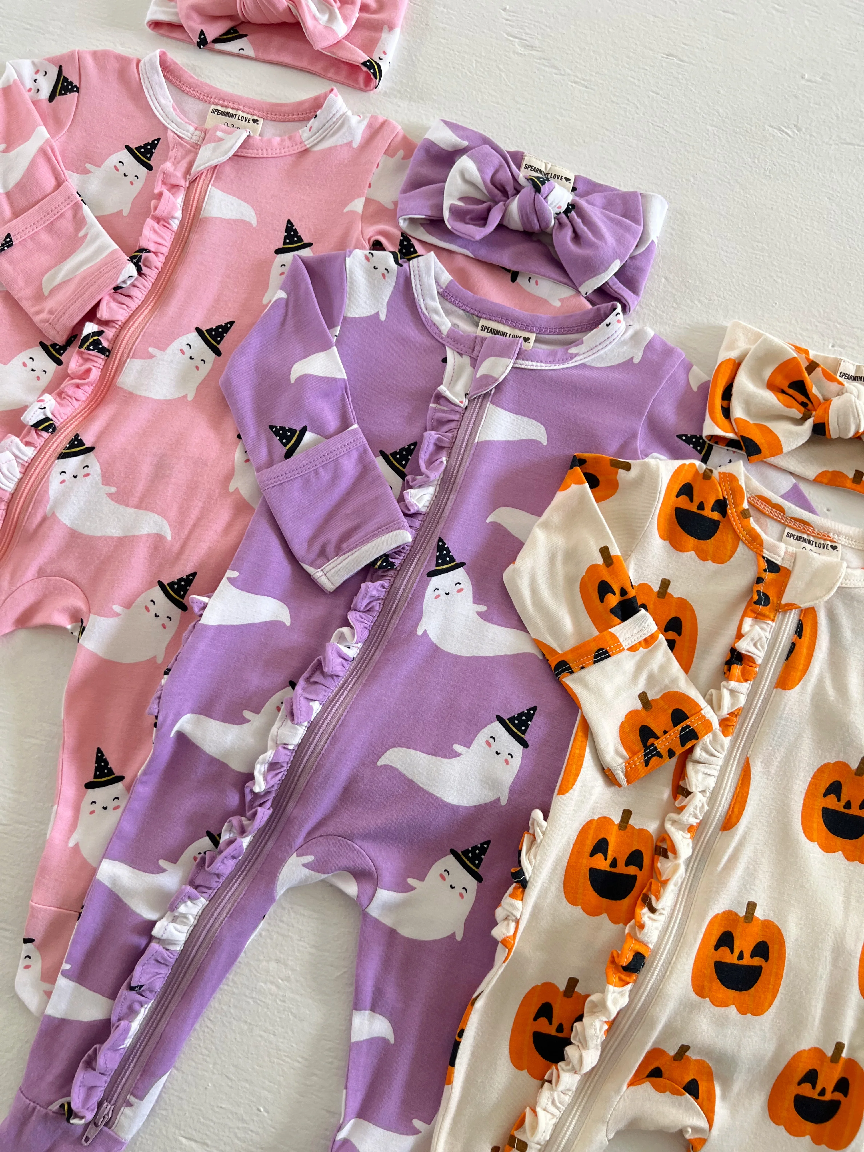 2-Way Ruffle Zip Footie, Pink Ghost - Image 5