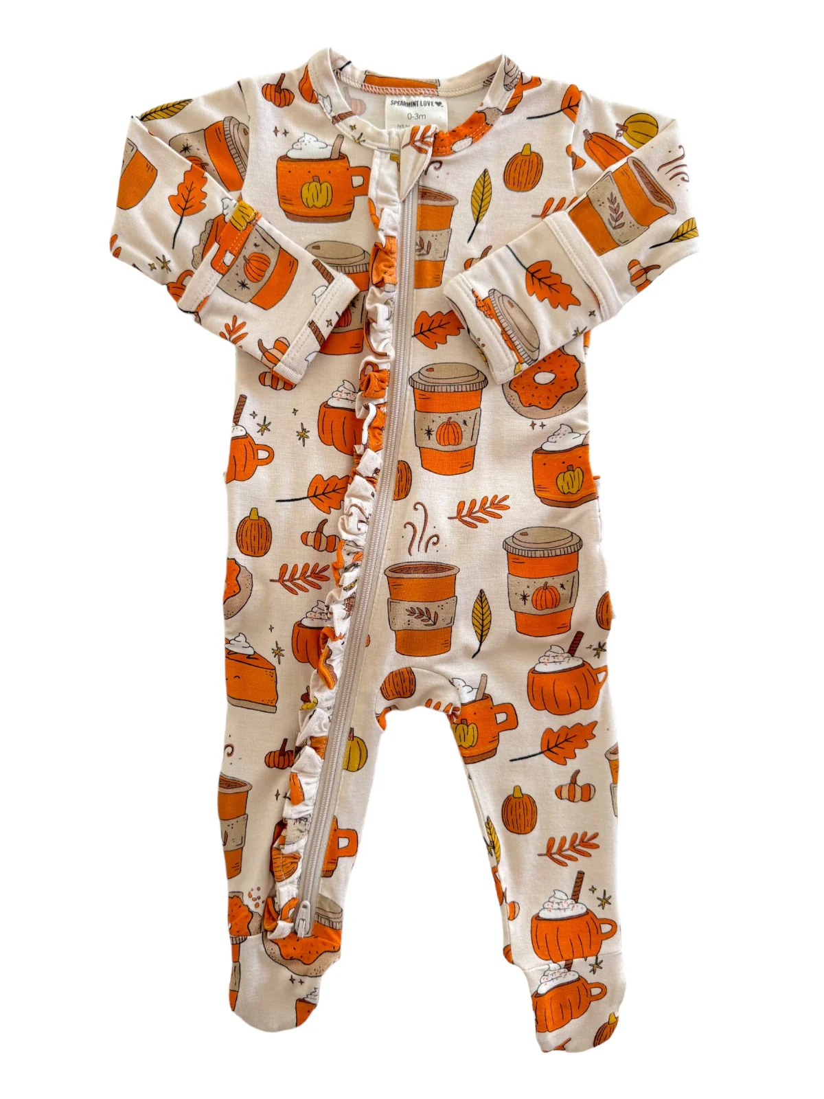 2-Way Ruffle Zip Footie, Pumpkin Spice Latte - Image 2