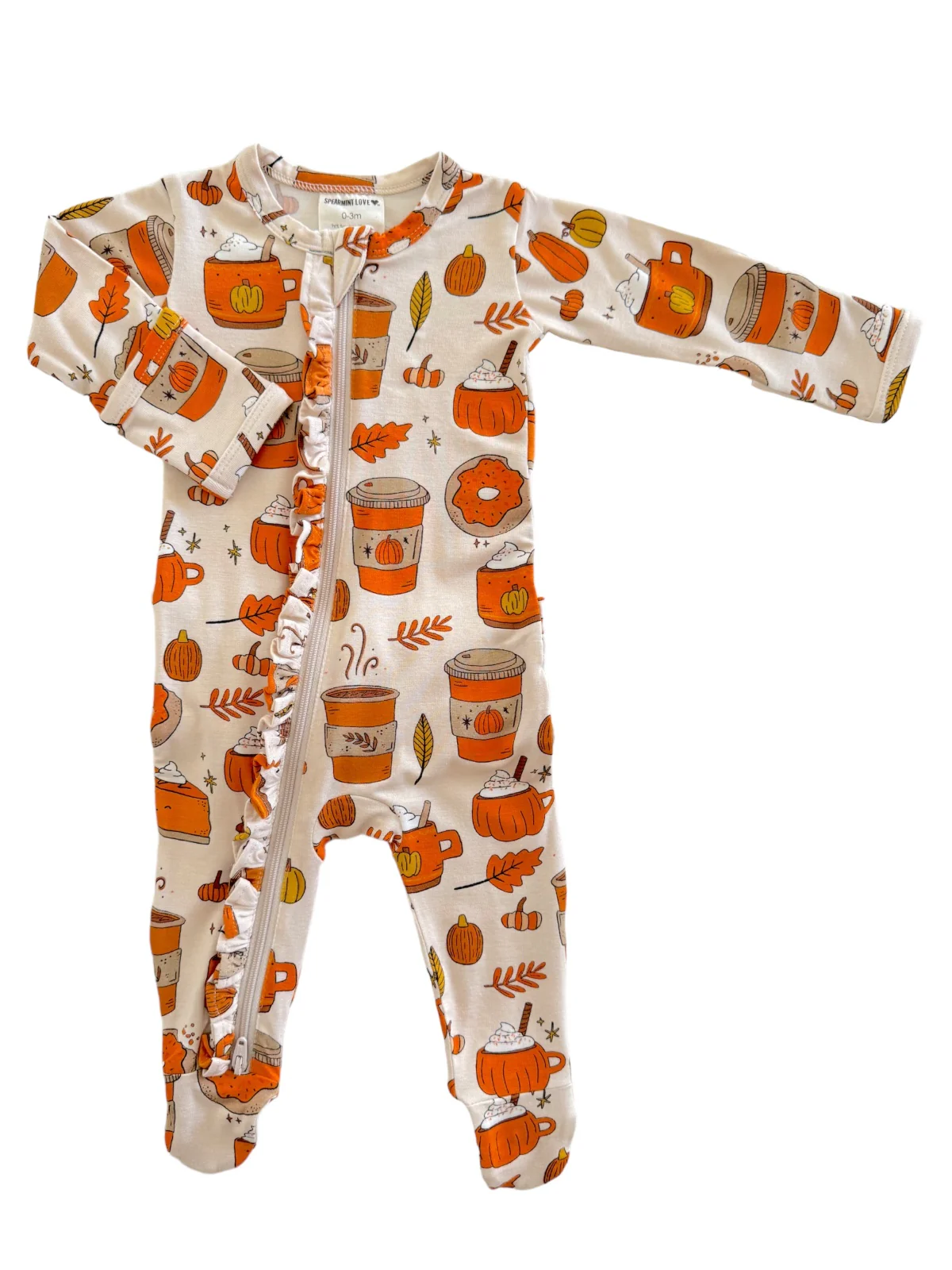 2-Way Ruffle Zip Footie, Pumpkin Spice Latte - Image 3