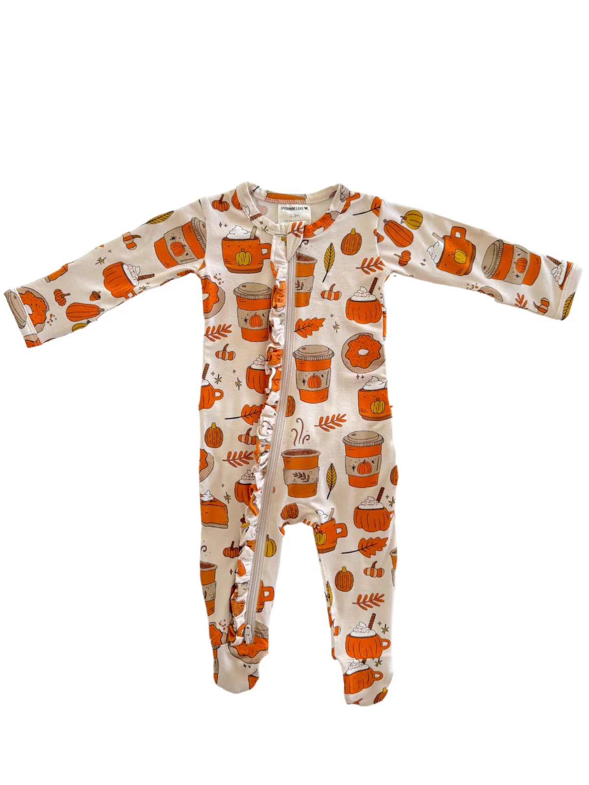 2-Way Ruffle Zip Footie, Pumpkin Spice Latte - Image 4