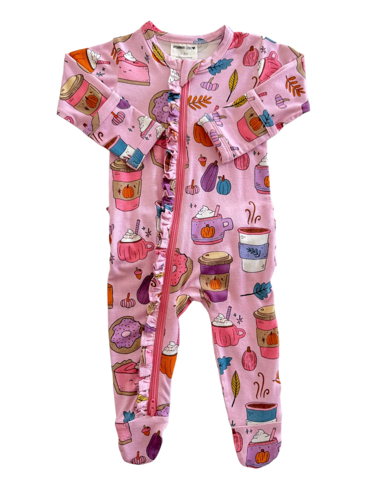 2-Way Ruffle Zip Footie, Pumpkin Spice Latte Pink - Image 2