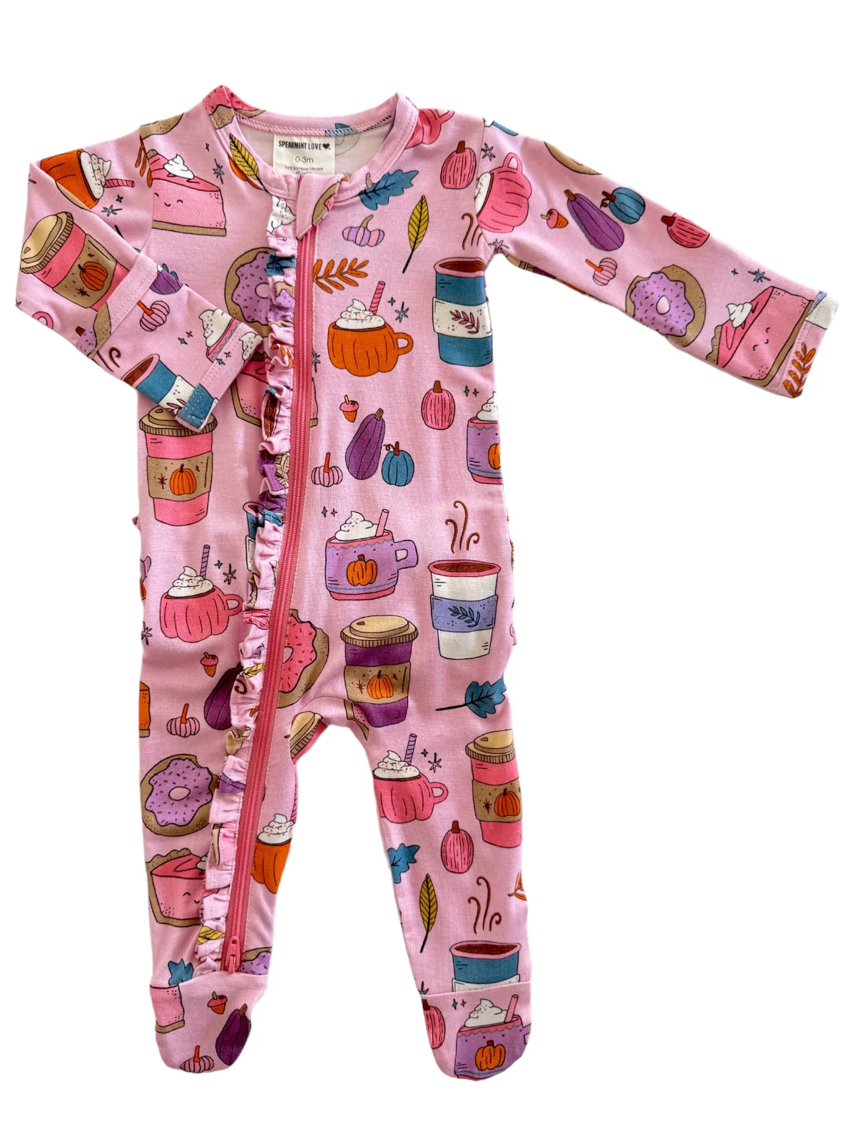 2-Way Ruffle Zip Footie, Pumpkin Spice Latte Pink - Image 3