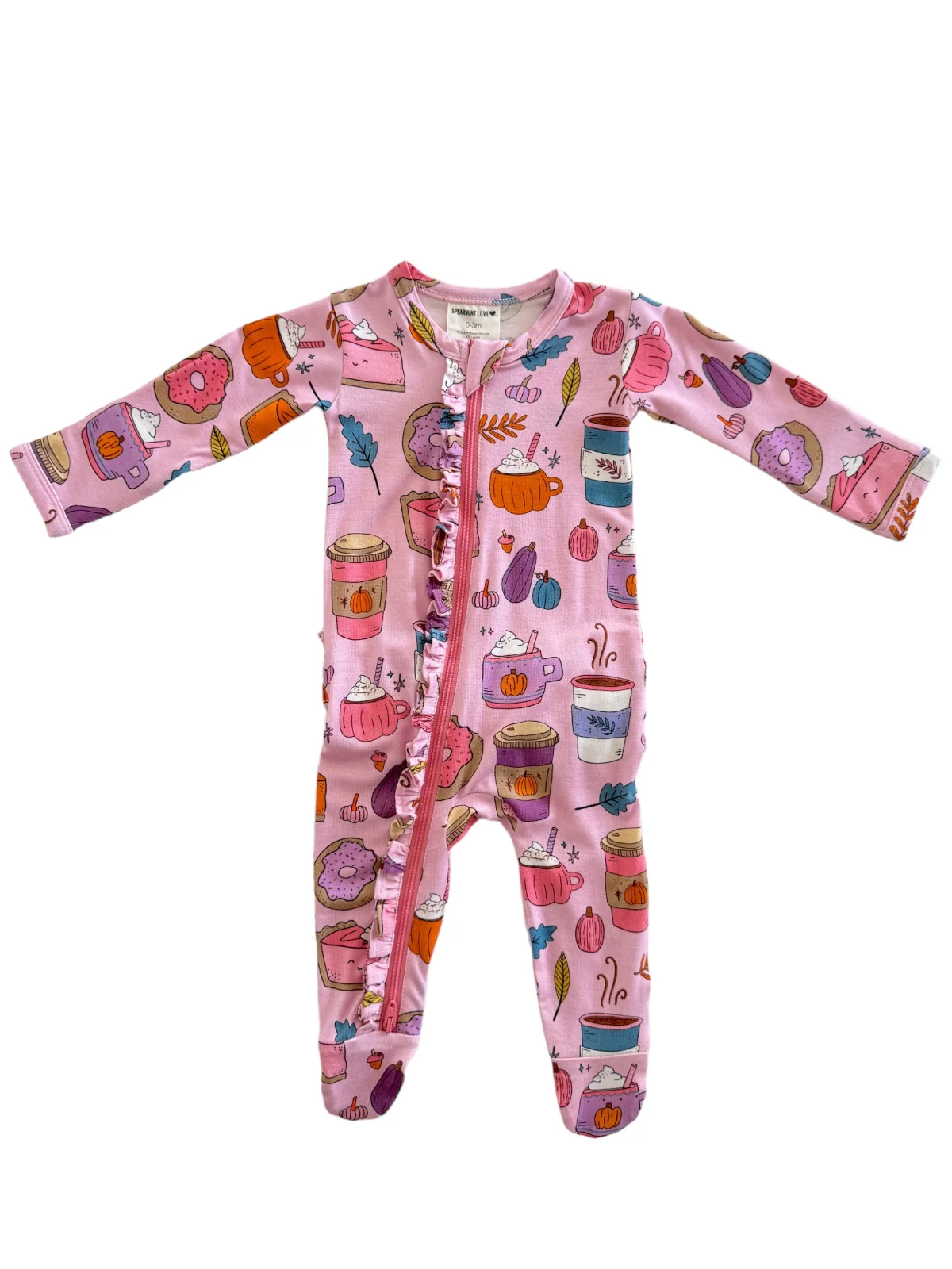 2-Way Ruffle Zip Footie, Pumpkin Spice Latte Pink - Image 4