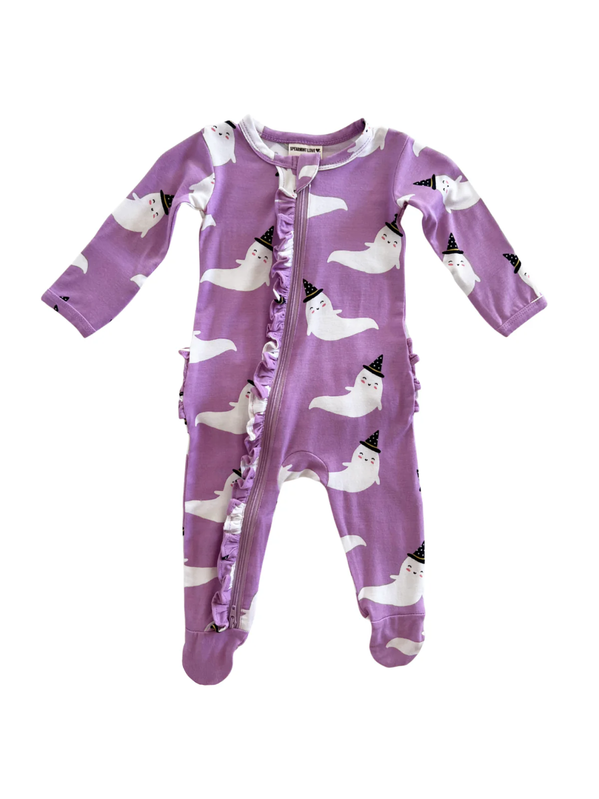 2-Way Ruffle Zip Footie, Purple Ghost - Image 3