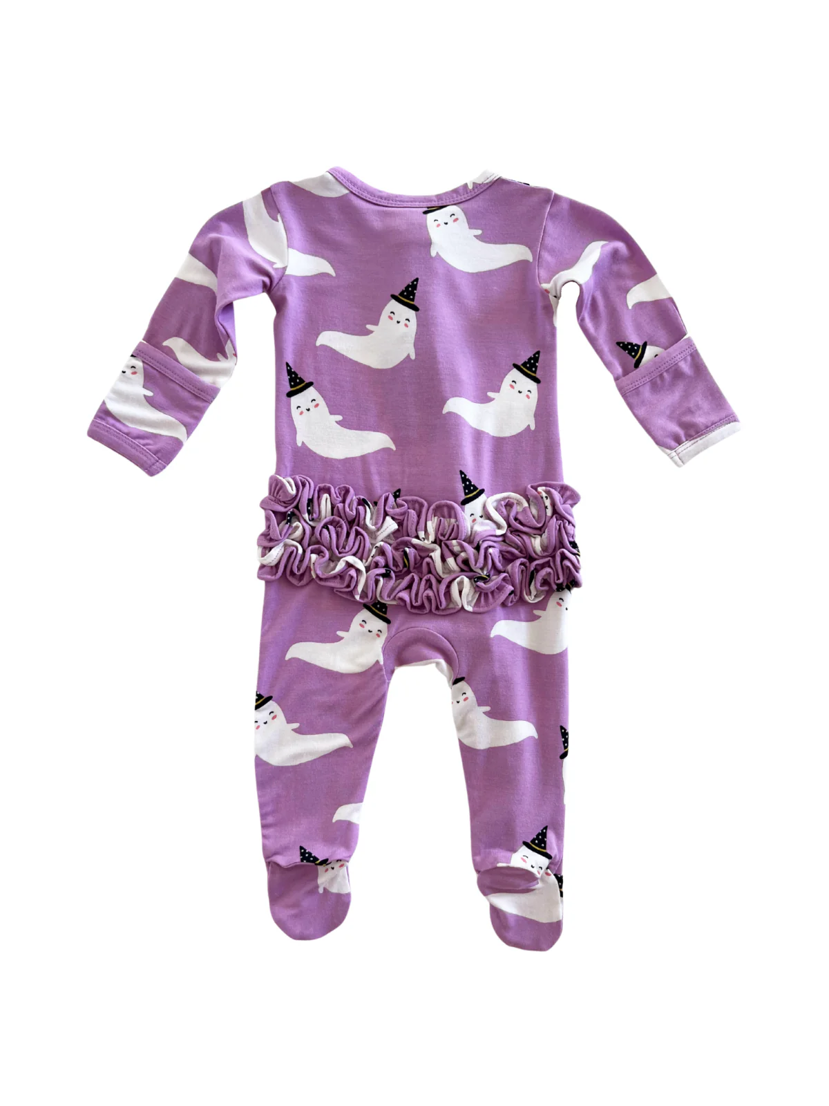 2-Way Ruffle Zip Footie, Purple Ghost - Image 4