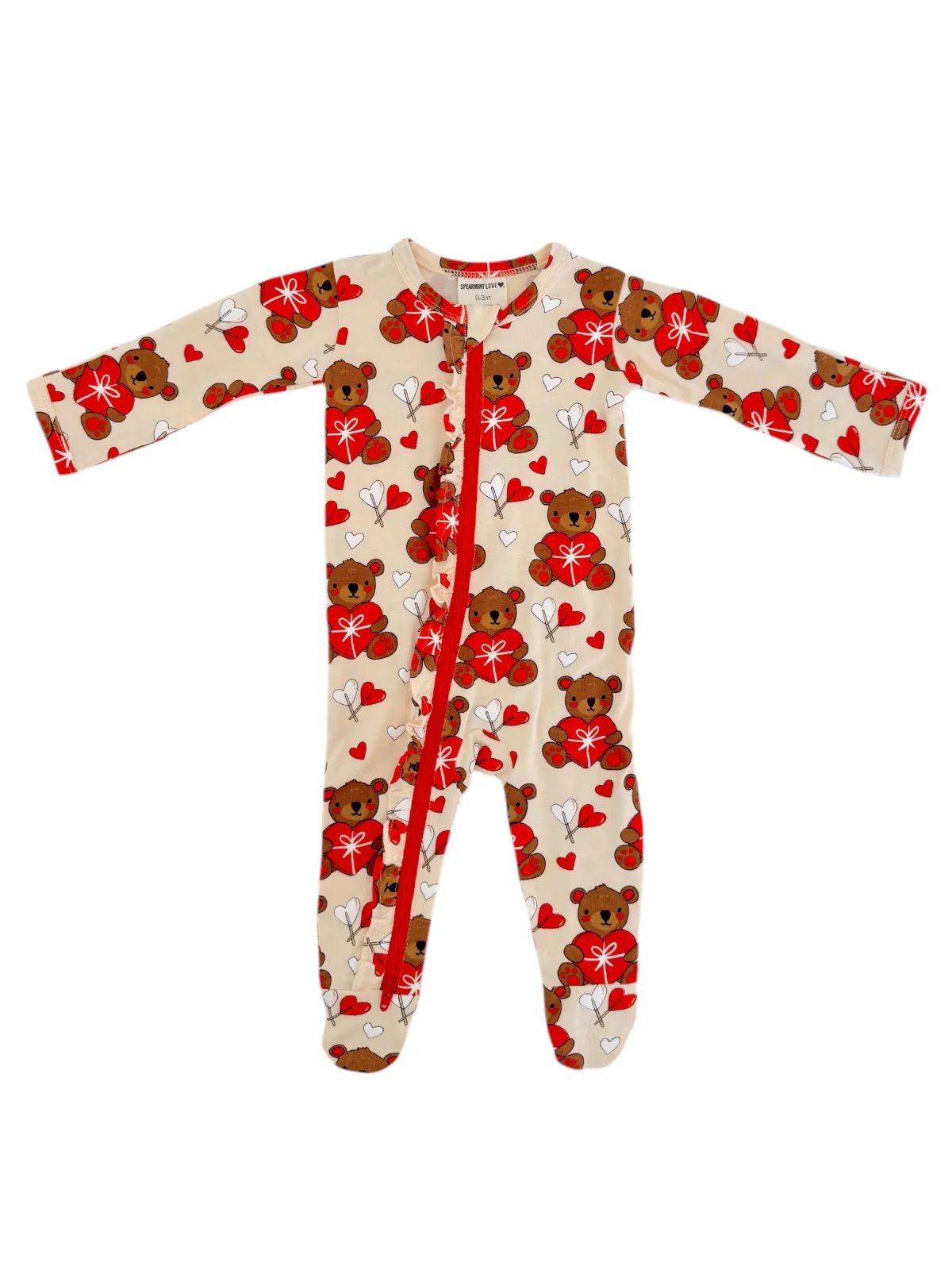 2-Way Ruffle Zip Footie, Valentine Bear - Image 5
