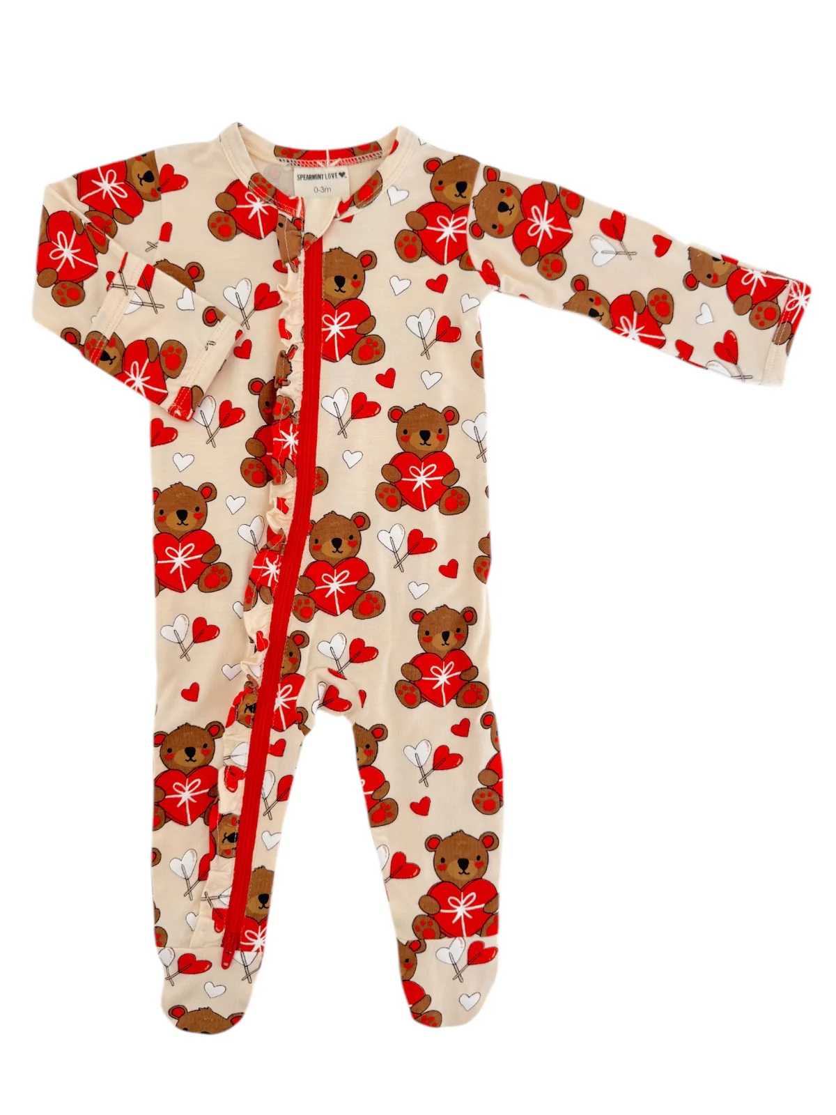 2-Way Ruffle Zip Footie, Valentine Bear - Image 6