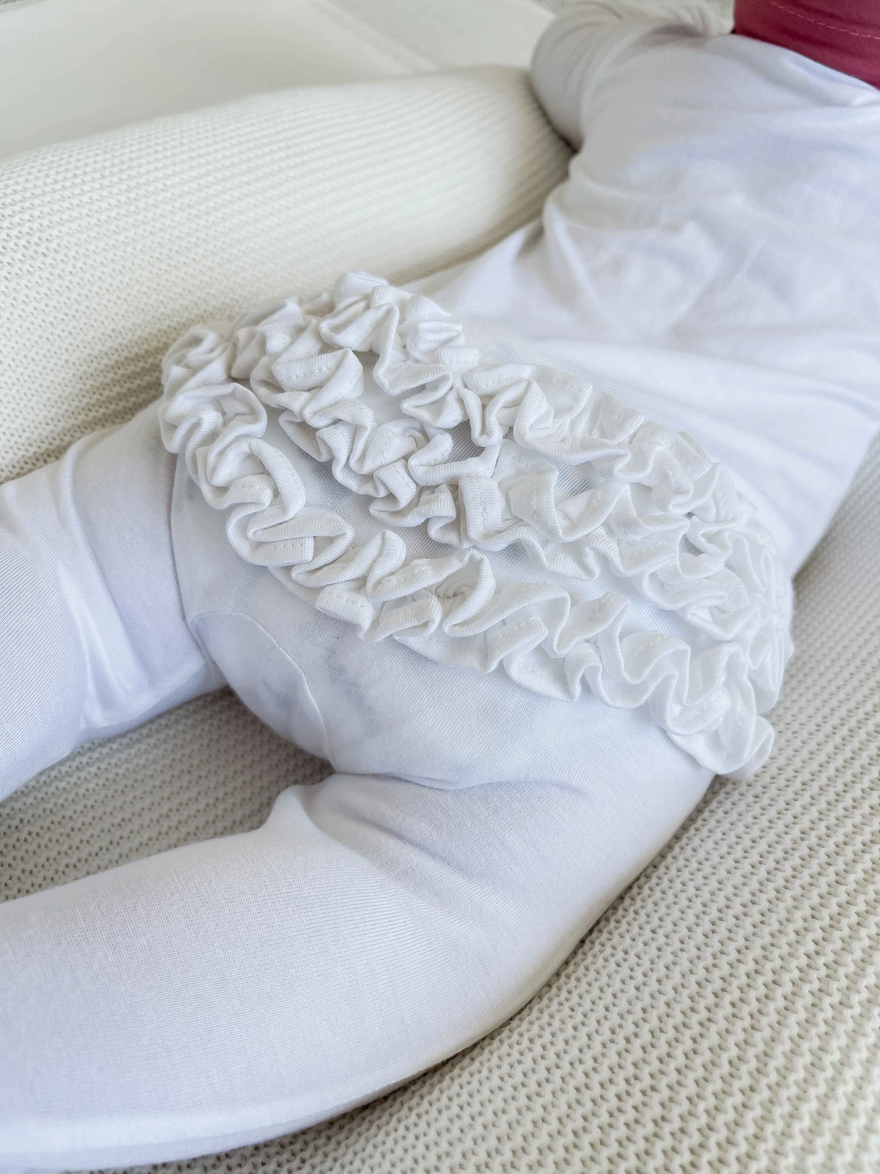 2-Way Zip Ruffle Footie, White - Image 3