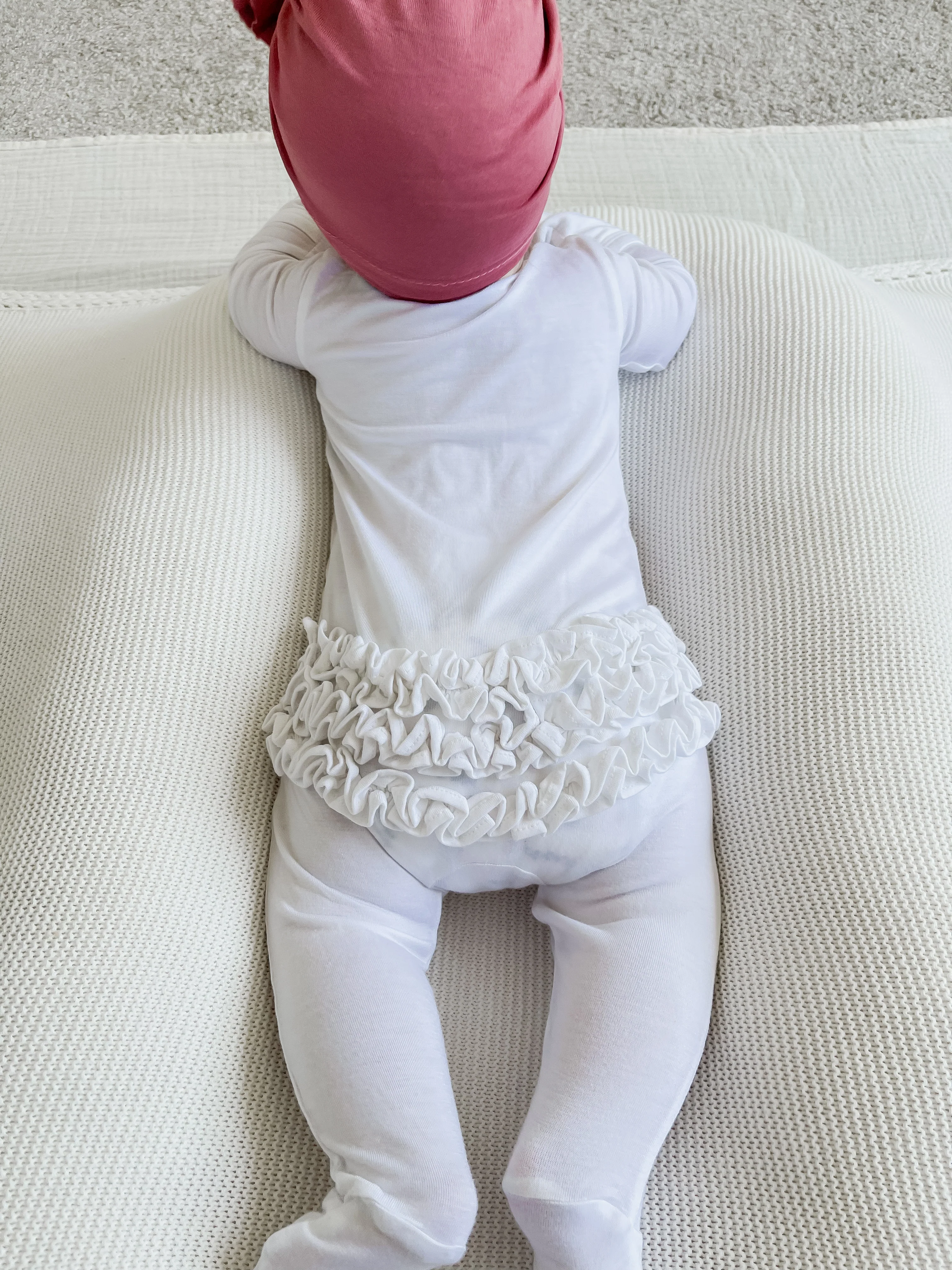 2-Way Zip Ruffle Footie, White - Image 5