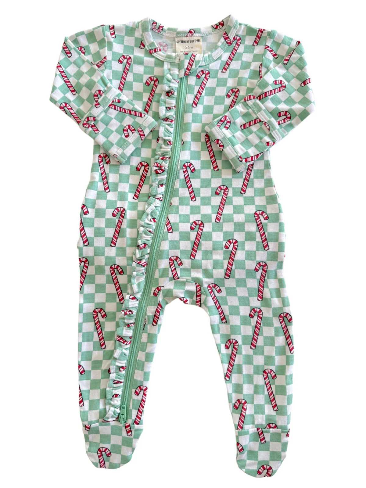 2-Way Ruffle Zip Footie, Winterfresh Candy Cane - Image 2