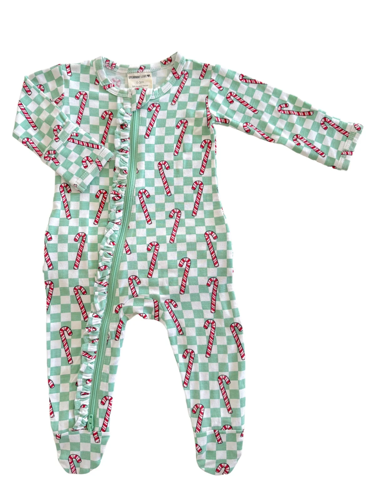 2-Way Ruffle Zip Footie, Winterfresh Candy Cane - Image 4