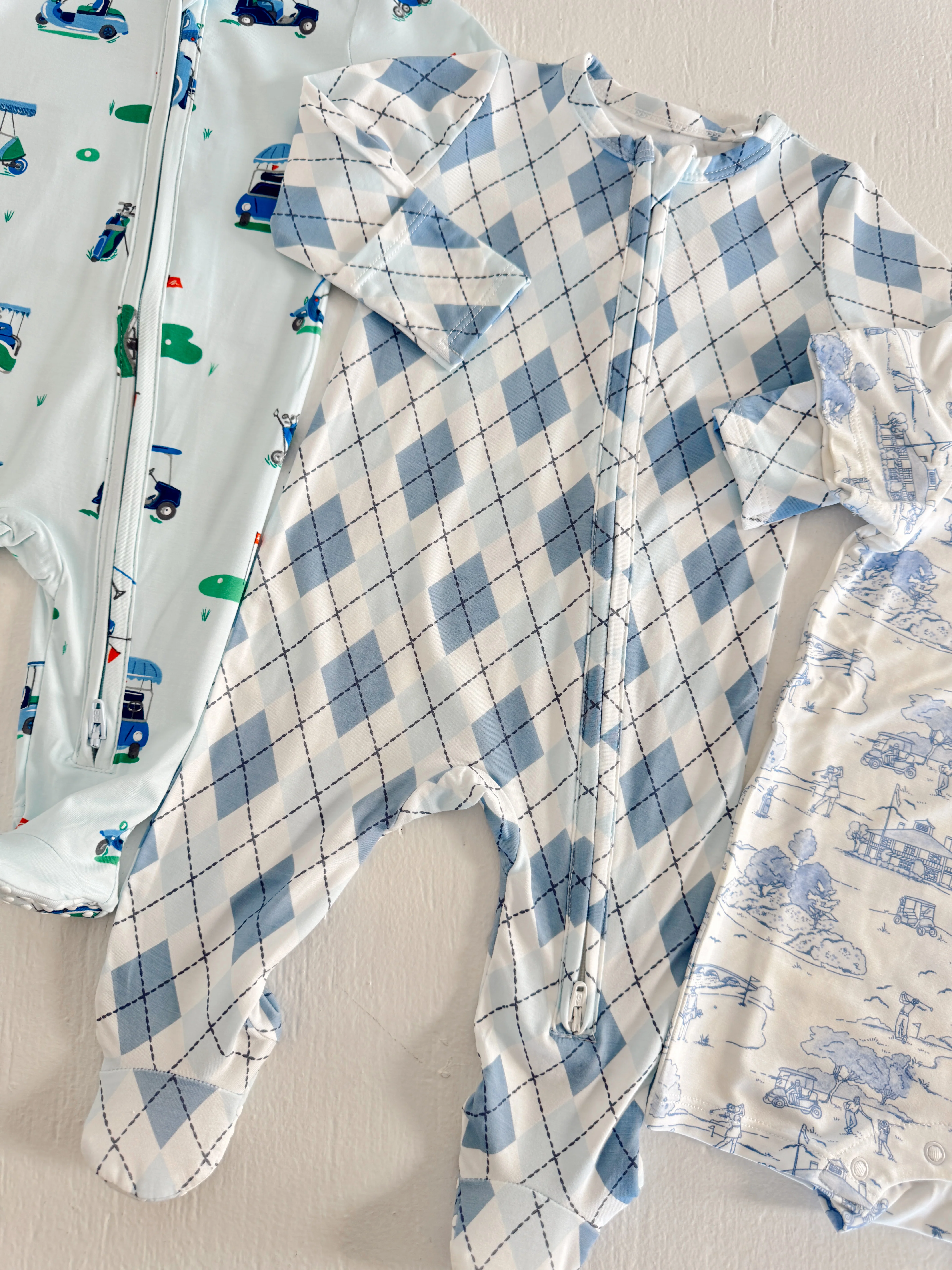 2-Way Zip Footie, Blue Argyle - Image 2