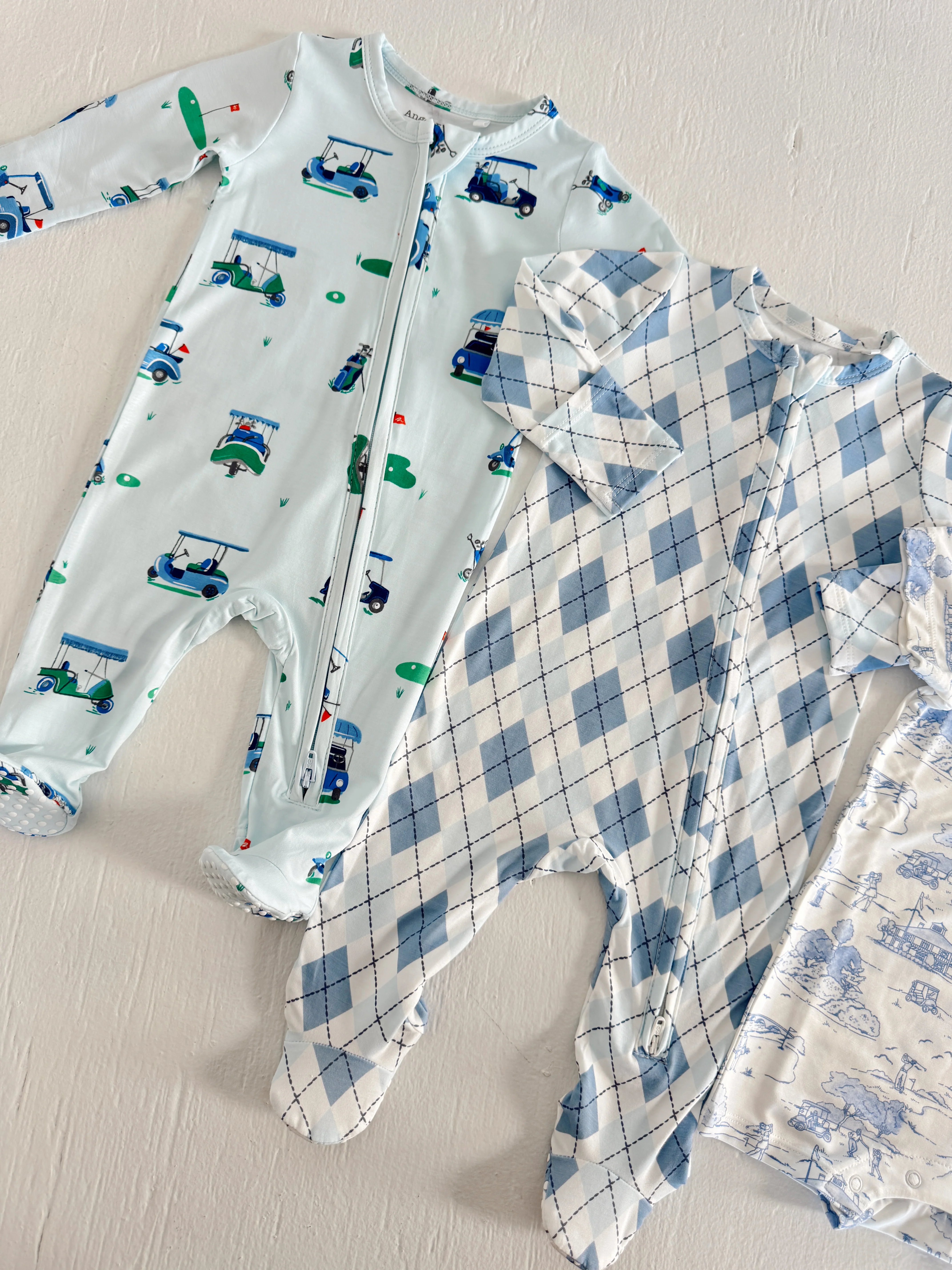 2-Way Zip Footie, Blue Argyle - Image 3