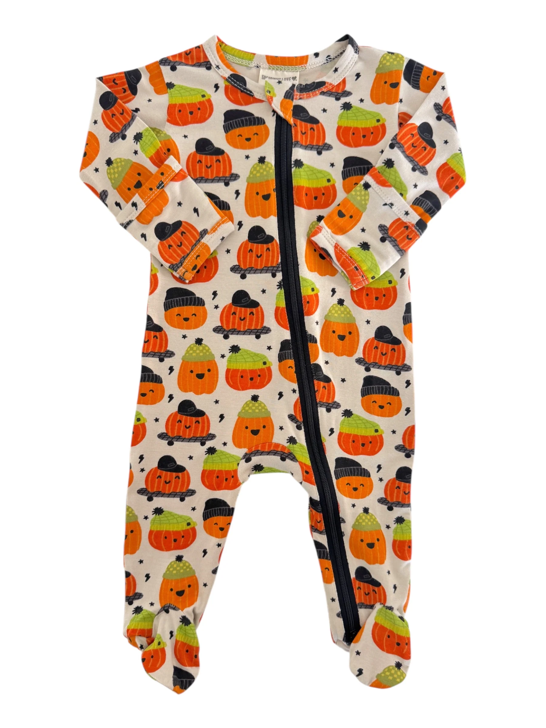 2-Way Zip Footie, Pumpkin Buds - Image 2