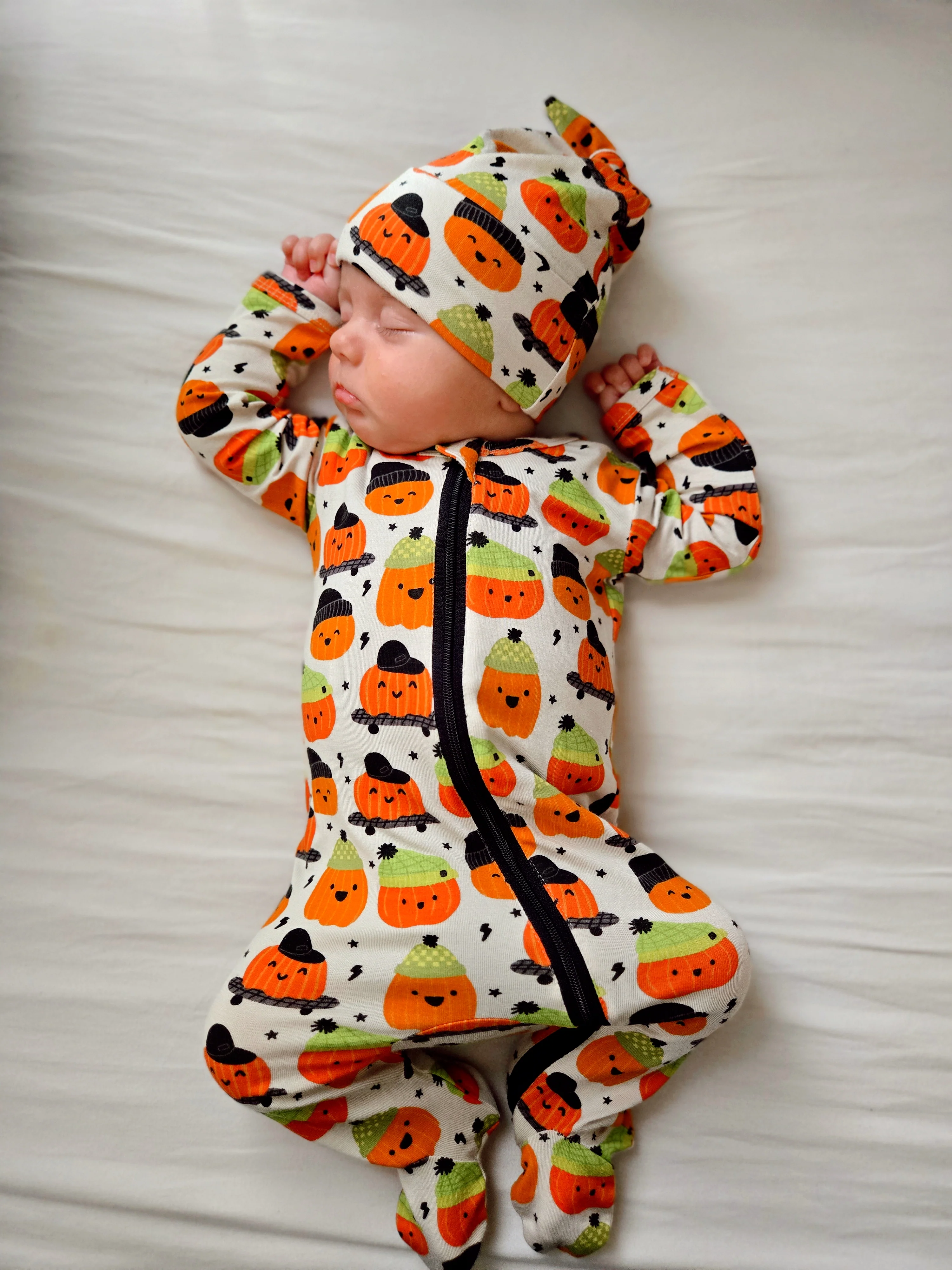 2-Way Zip Footie, Pumpkin Buds - Image 3