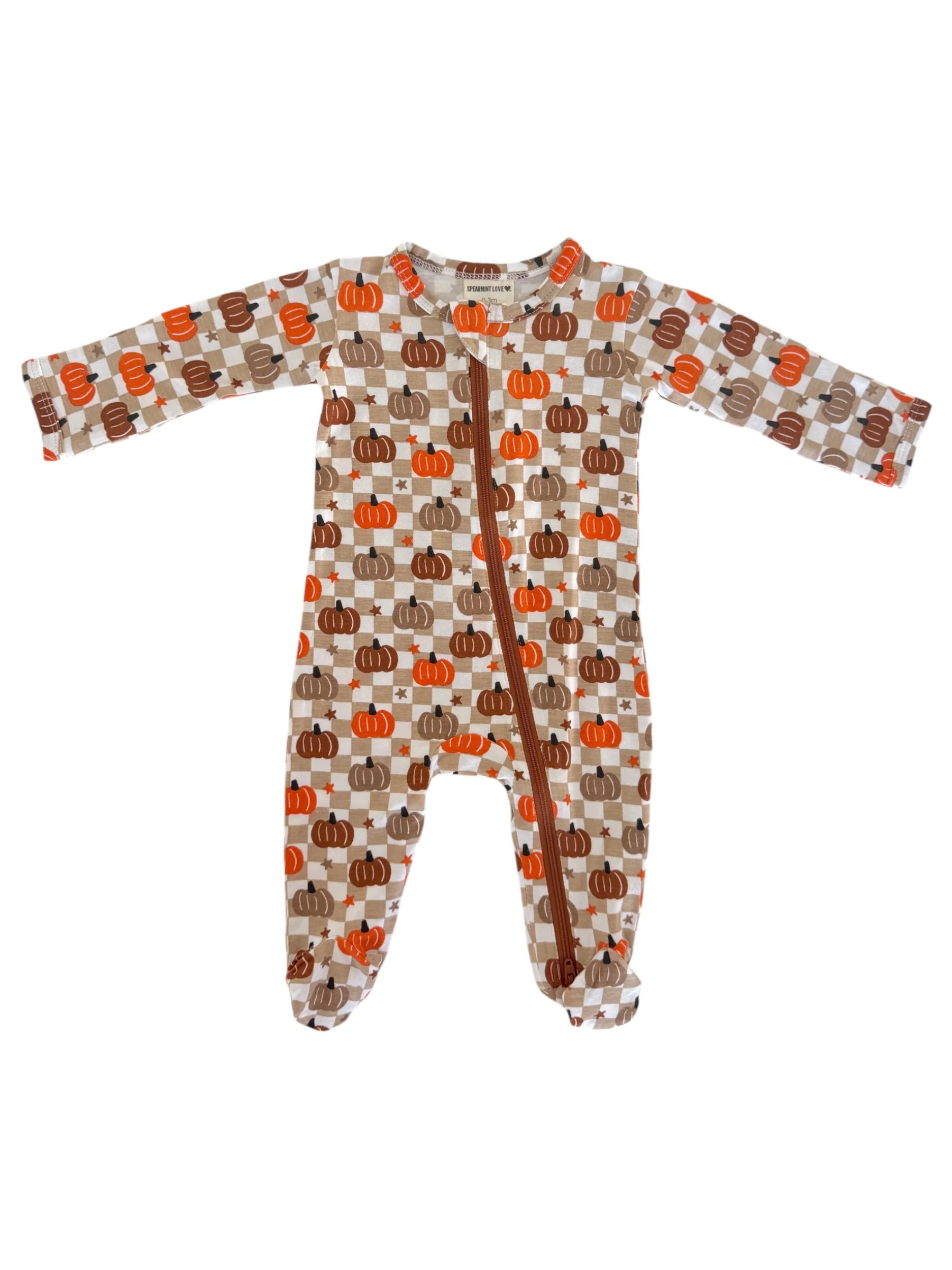 2-Way Zip Footie, Pumpkin Checkerboard - Image 3