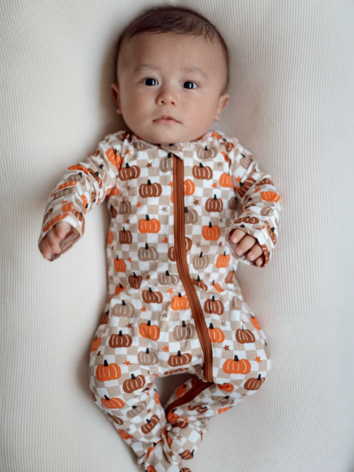 2-Way Zip Footie, Pumpkin Checkerboard - Image 4