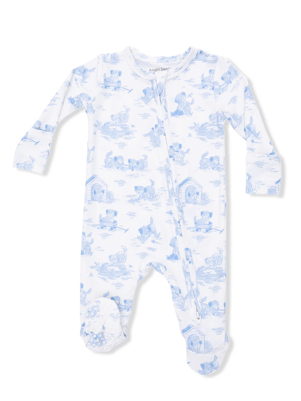 2-Way Zip Footie, Puppy Toile Blue