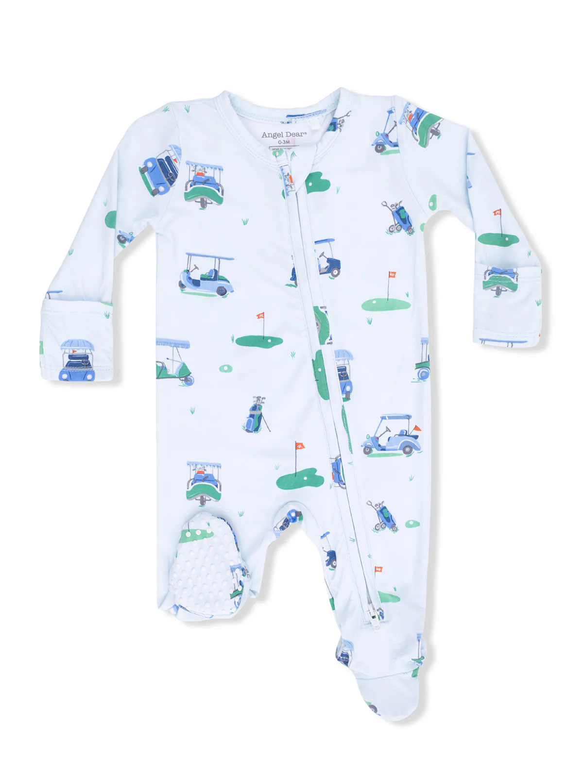 2-Way Zip Footie, Vintage Golf Carts Blue
