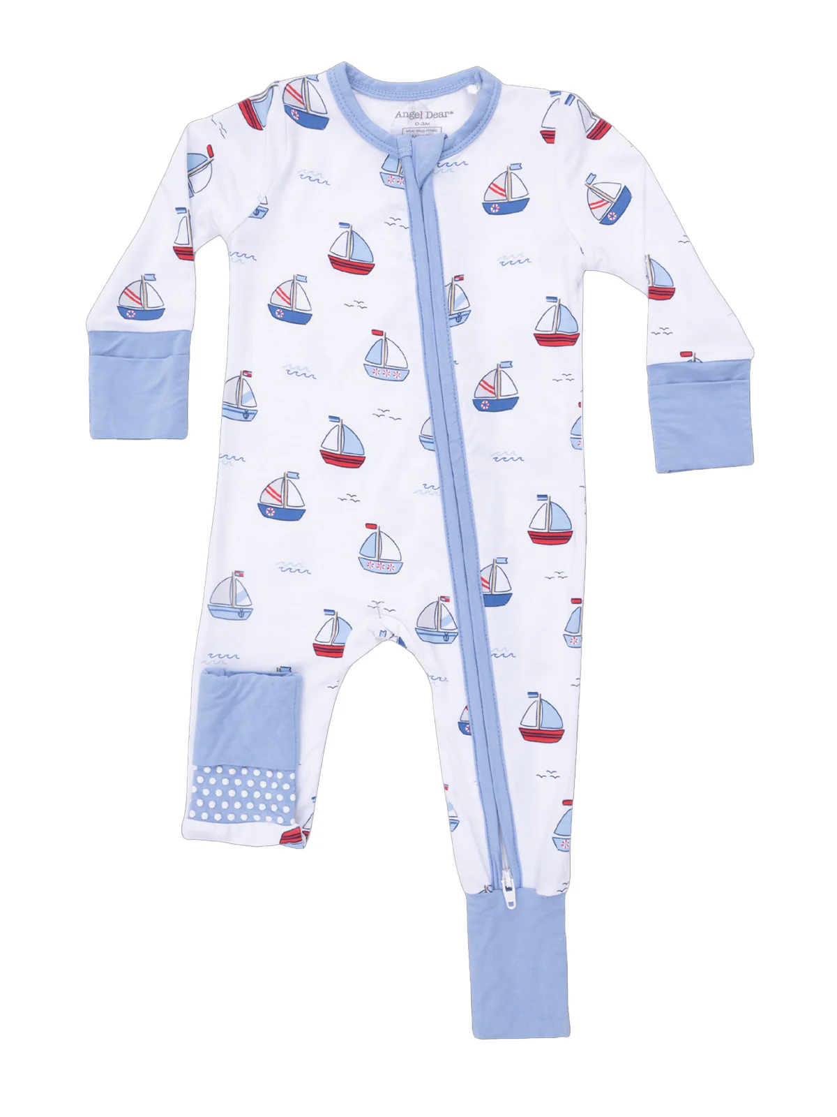 2-Way Zip Romper, Bubbly Sailboats Blue